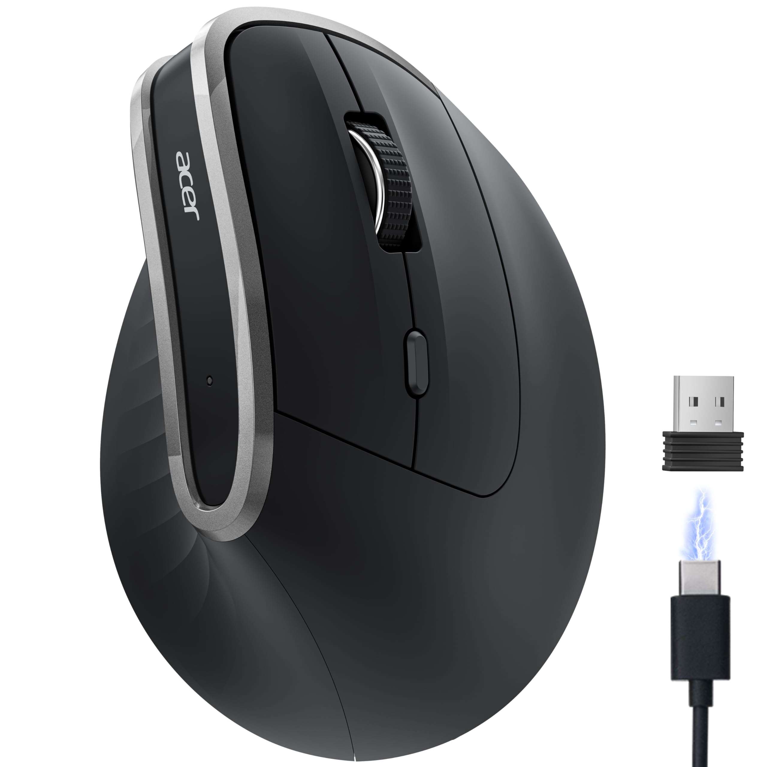acer Ergonomic Mouse Wireless, Vertical Computer Mouse for Office, Ergo Mice Rechargeable for Medium to Large Sized Hands, 2.4GHz USB Receiver, 800/1200/1600 DPI, 6 Buttons for Laptop, PC and Desktop 1