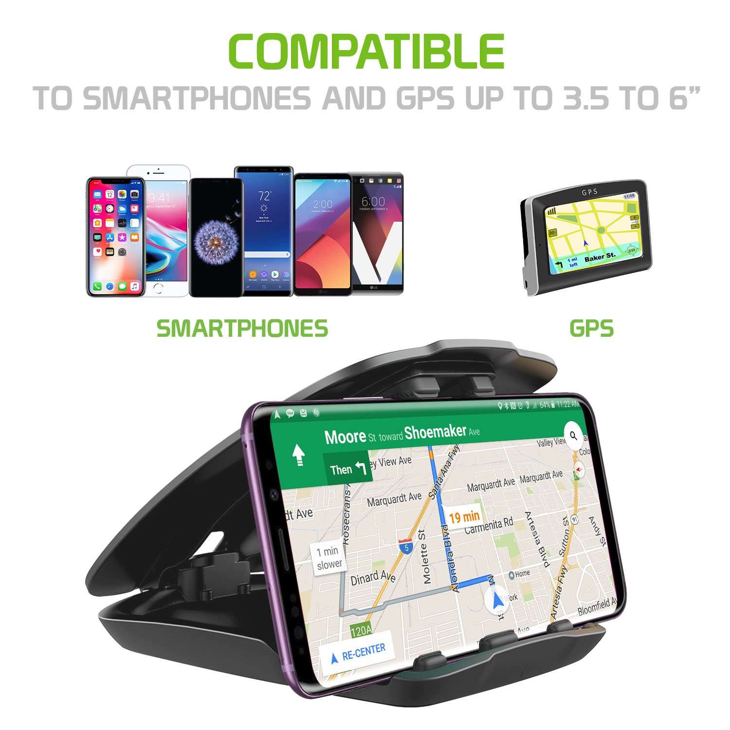 Vehicle Phone Holder – Car Dashboard Cell Phone Mount Universal Cradle Clip Stand Compatible for Apple iPhone Samsung Galaxy Google Pixel LG Moto and More 4