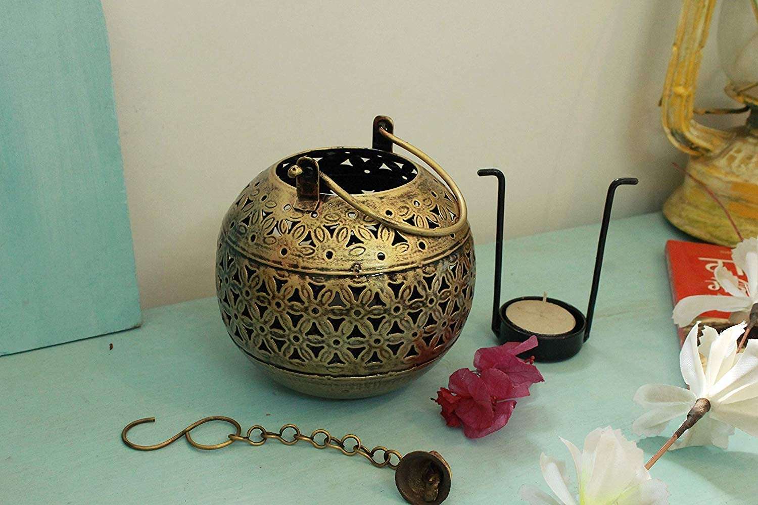 RSN 6 Inch Diya Deepak Lamp Lantern Candle Holder Wrought Iron Vintage Handi for Home Office Diwali Pooja Decoration | TeaLight Candle Stand | Living Room, Bedroom Mandir/Temple Decor 3