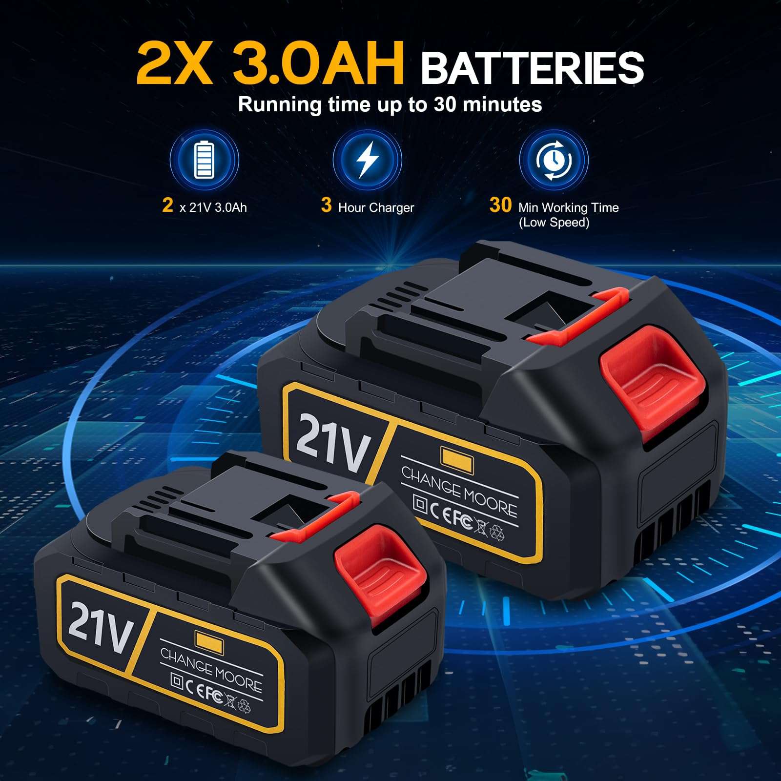 CHANGE MOORE 21V Cordless Leaf Blower with Battery and Charger, Foldable 550W Brushless Motor Handheld Electric Blowers, 2X 3Ah Batteries Portable Leaf Blower for Lawn Care, Garden, Garage, Yellow 5