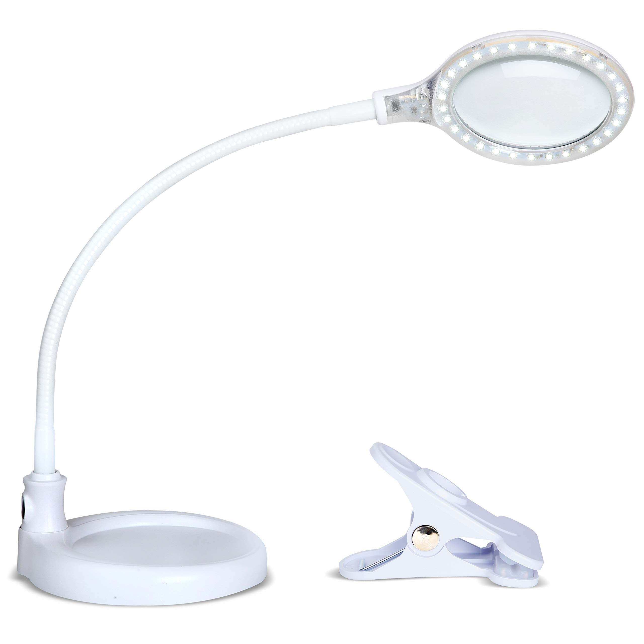 White : Brightech – LightView Pro Flex – 1 Ultra-Bright Magnifier Lamp – 2 Detachable Ends for Clamp and Table Stand – Daylight Bright 6-Watt LED – Energy-Saver with 1.75X Magnification – White