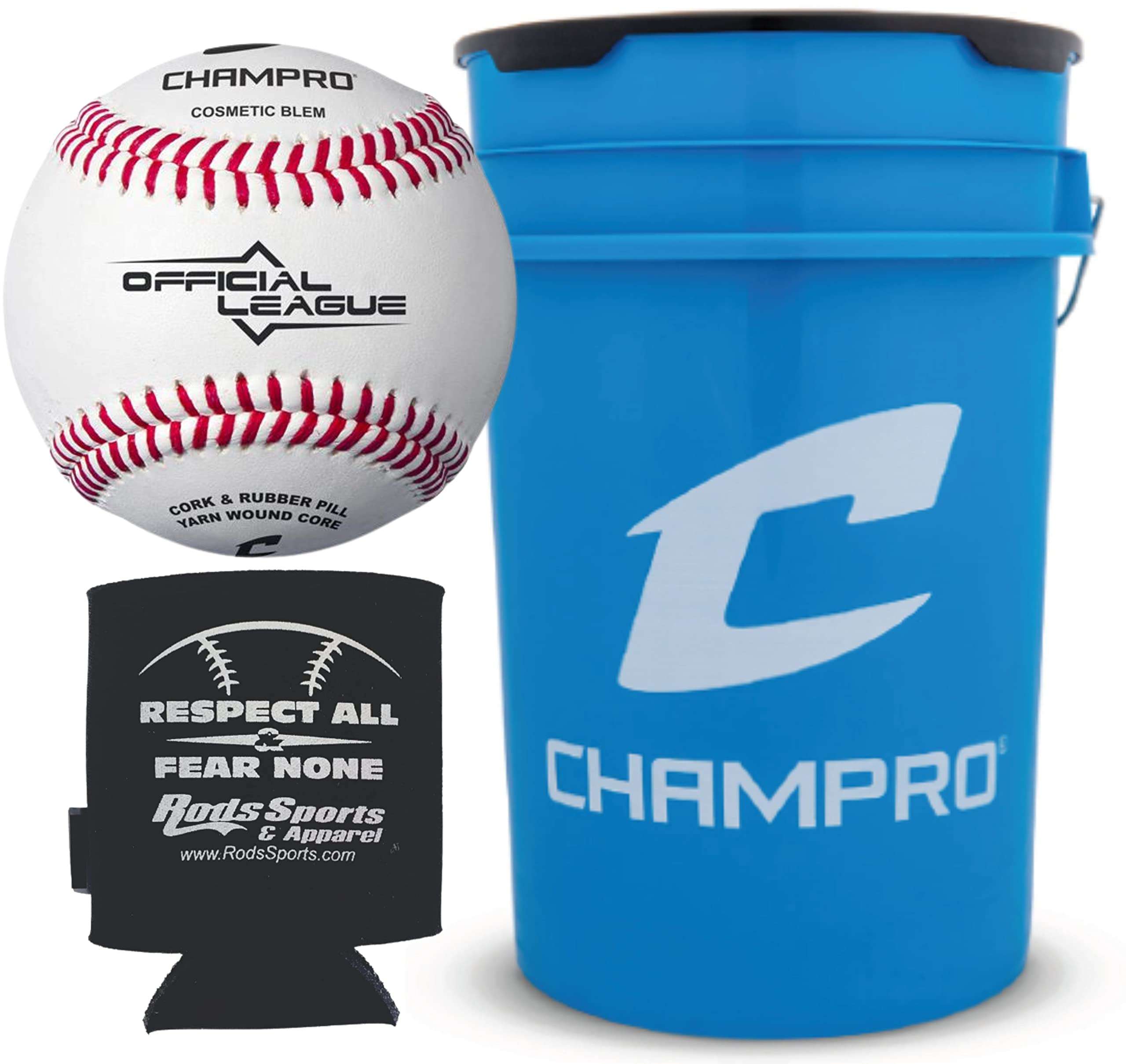 CHAMPRO 6 Gallon Optic Blue Bucket w/30 CBB200D Balls and Can Sleeve 1