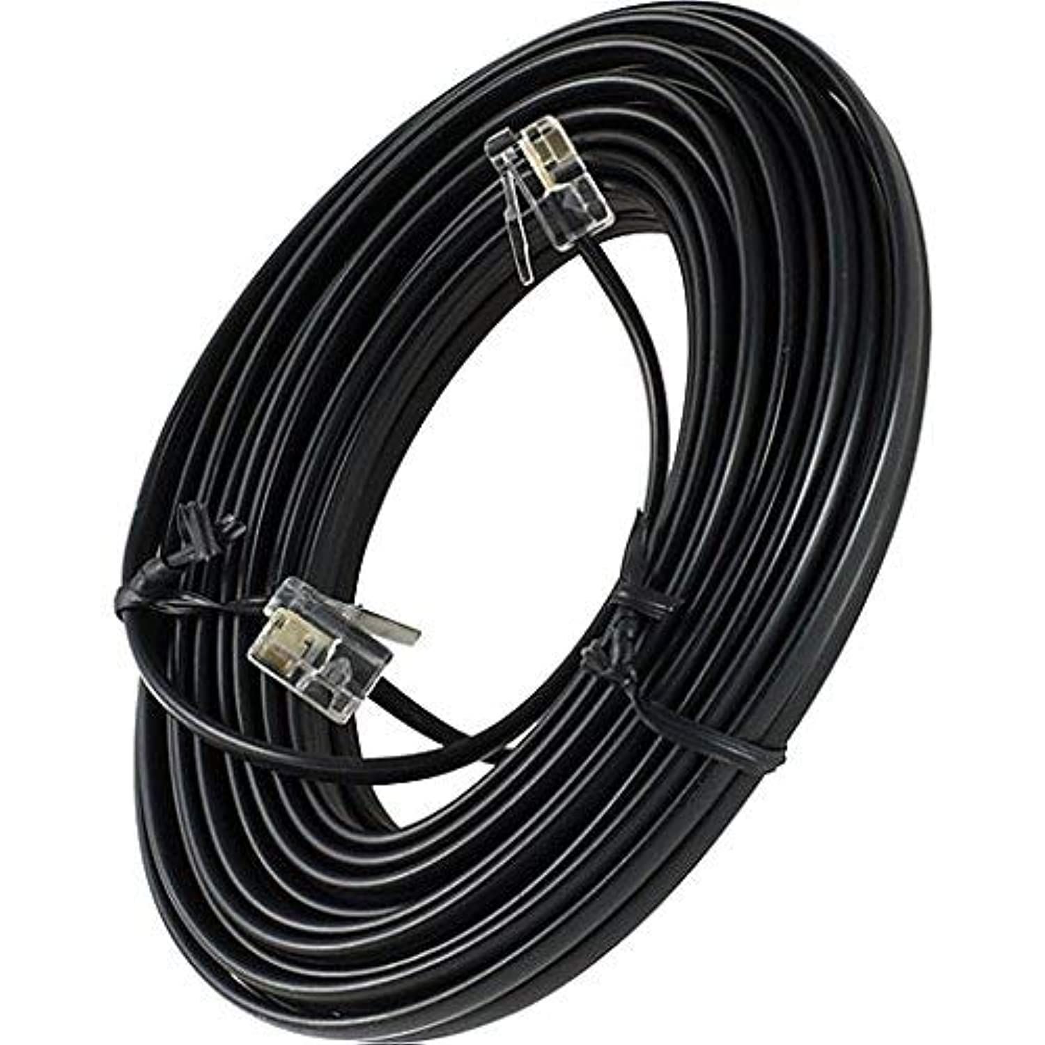 Bistras 25 FEET Black Phone Telephone Extension Cord Cable LINE Wire with Standard RJ-11 Plugs