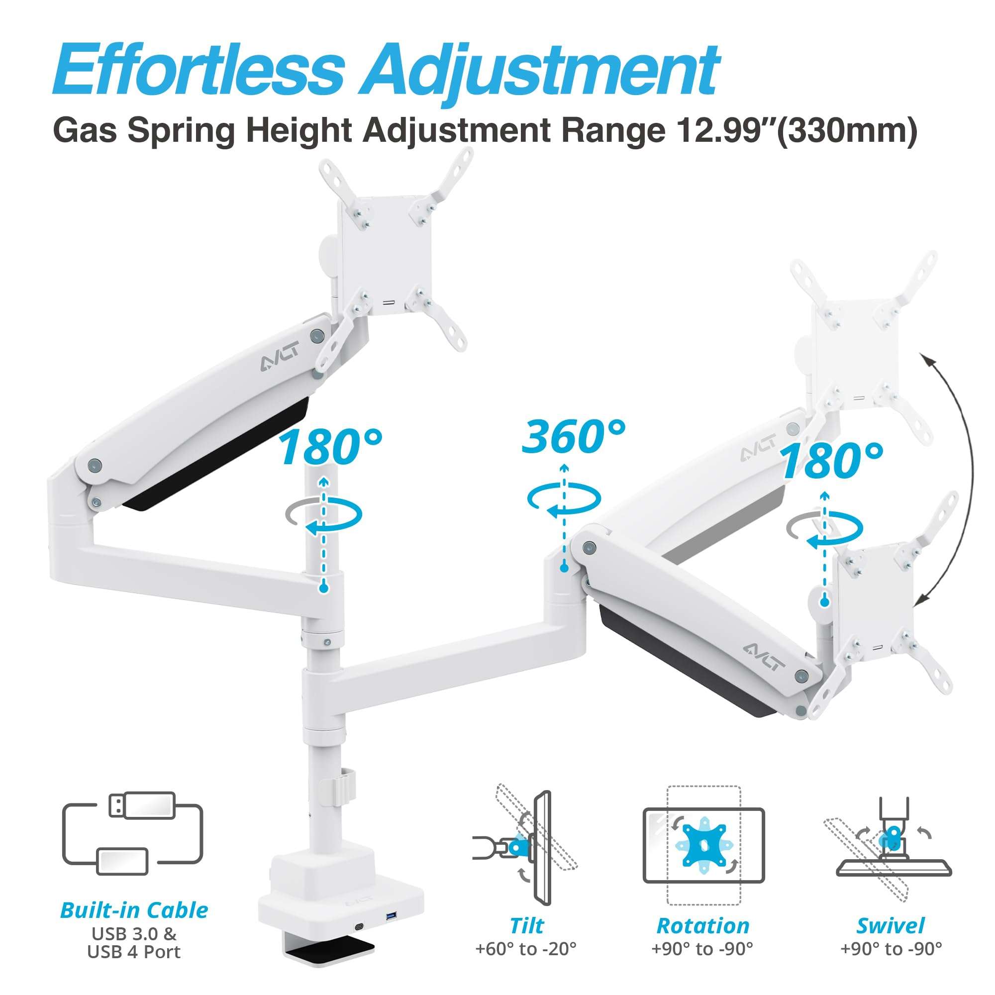 AVLT Dual 57 Inch Heavy Duty Stacking Monitor Arm and Single Monitor Arm Add-On Kit Easy to Install Top Mount 5