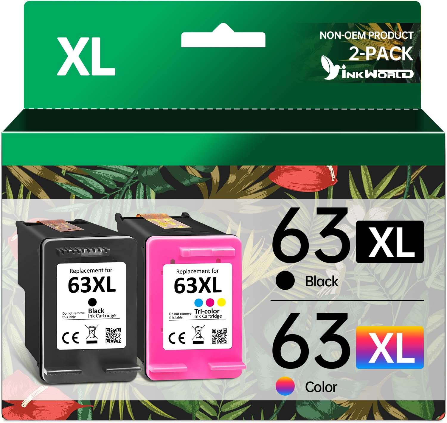 Inkworld Remanufactured 63XL Replacement for HP 63 Ink Cartridge for Envy 4520 3634 OfficeJet 3830 5252 4650 5258 4655 4652 5255 DeskJet 3636 1111 3630 1112 Printers (1 Black 1 Color) 1