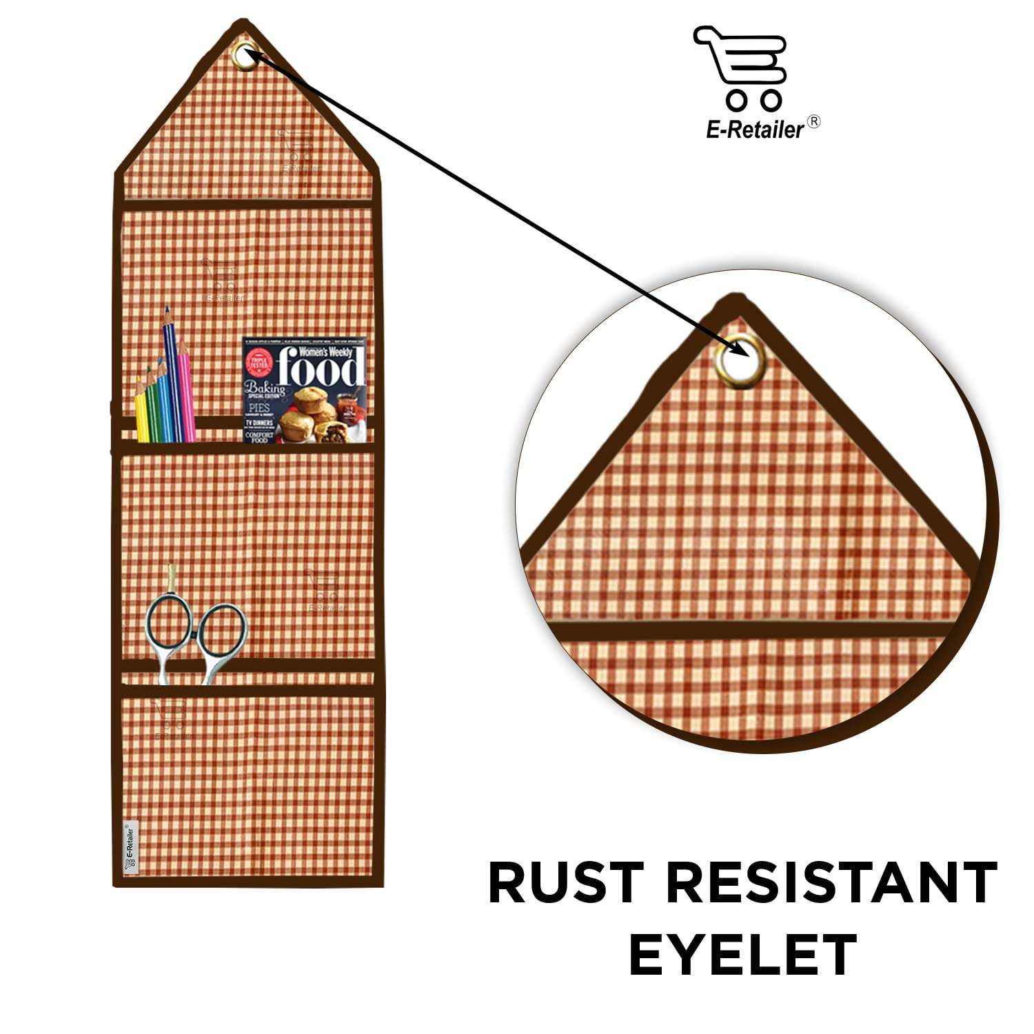 E-Retailer® Exclusive Combo Set of Appliance Cover (1Pc. of Refrigerator Top Cover, 1Pc. Handle Cover, 3Pc. Fridge Mat, 1. Oven Cover, 1Pc Wall Hanging Storage Organizer) (Check Brown, Set of 7Pcs.) 6