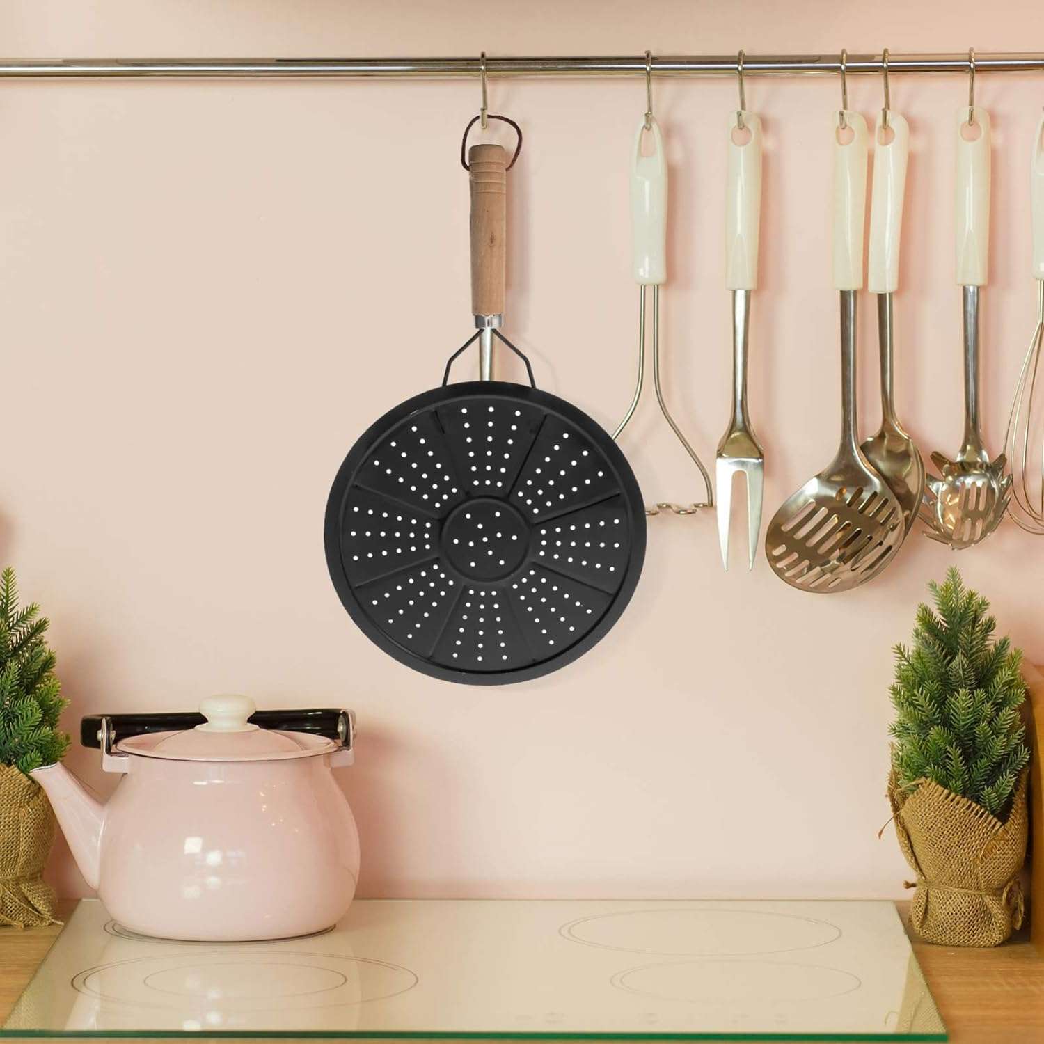 VBM Insulation Heat Diffuser Pad With Wooden Handle Cast Iron Plater Milk,Coffee,Tea Hob Hot Plate Reducer Flame Guard Simmer Plate Cooking Pot 3