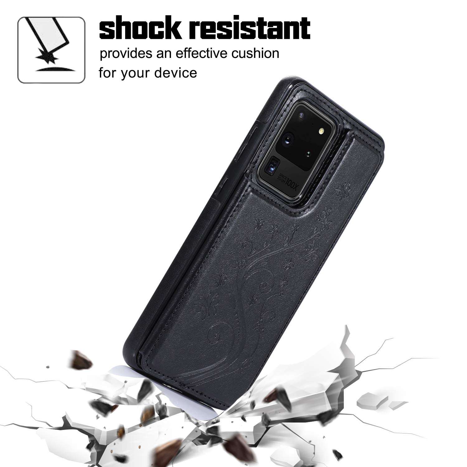 FengXinZi Compatible with Samsung Galaxy S20 Ultra/5G 2020 Wallet Case with Card Holder, Premium PU Leather Kickstand Credit Card Slots Anti-Scratch Shockproof Protective Magnetic s20ultra5g Black 6