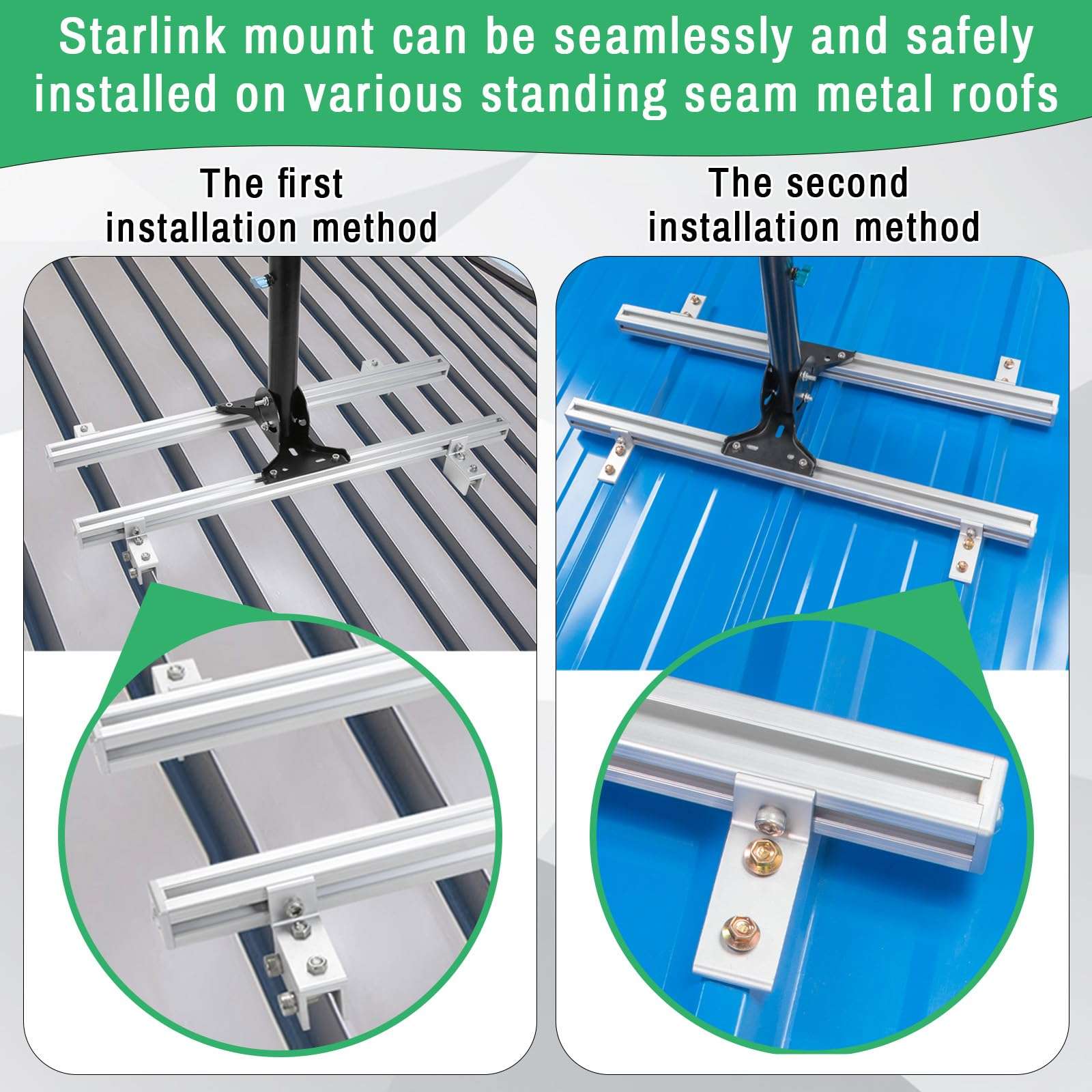 Adjustable Starlink Mount for Standing Seam Metal Roof with Starlink Pipe Adapter, Starlink Mounting Kit, Starlink Roof Mount for Starlink Gen 2, Starlink Pole Mount 2