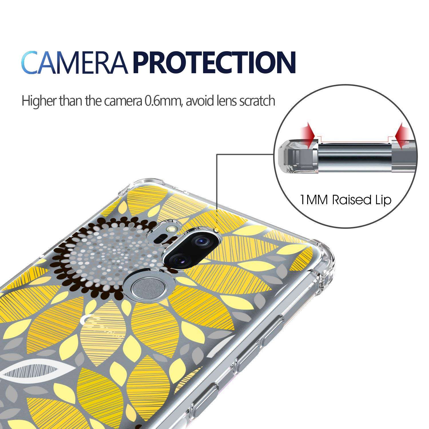 KIOMY Clear Case for LG G7 ThinQ Airbags Corners Shockproof Bumper Protective Cell Phone Back Cover Transparent TPU Flexible Slim Fit Case Cute Sunflower Floral Design 4