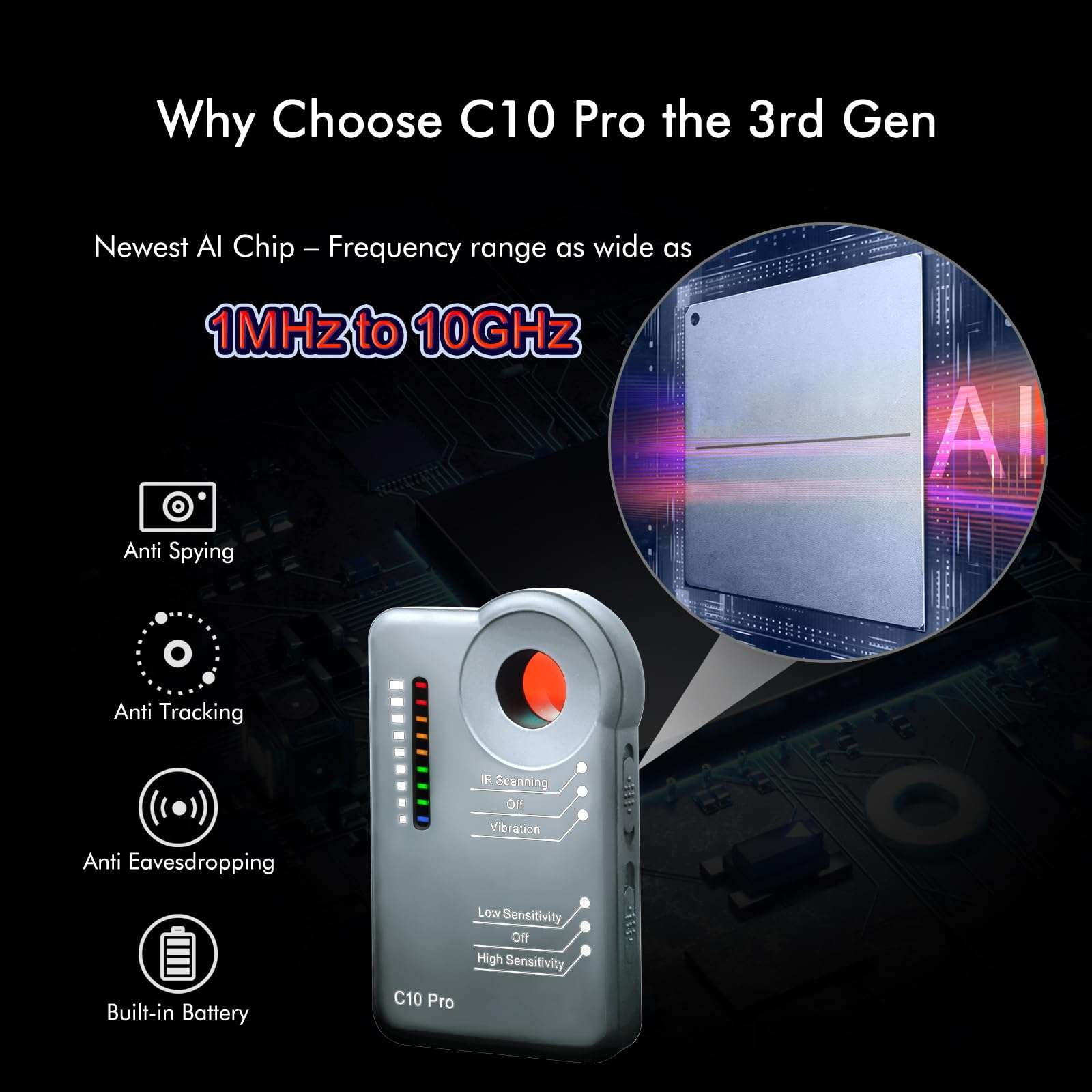 Apantimx 2025 Upgraded Camera Detector Professional Bug RF Detector Hidden Camera Finder Anti Spy Sweeper Portable GPS Tracker Listening Device Signal Scanner for Home Office Car Travel Hotel (Gray) 5