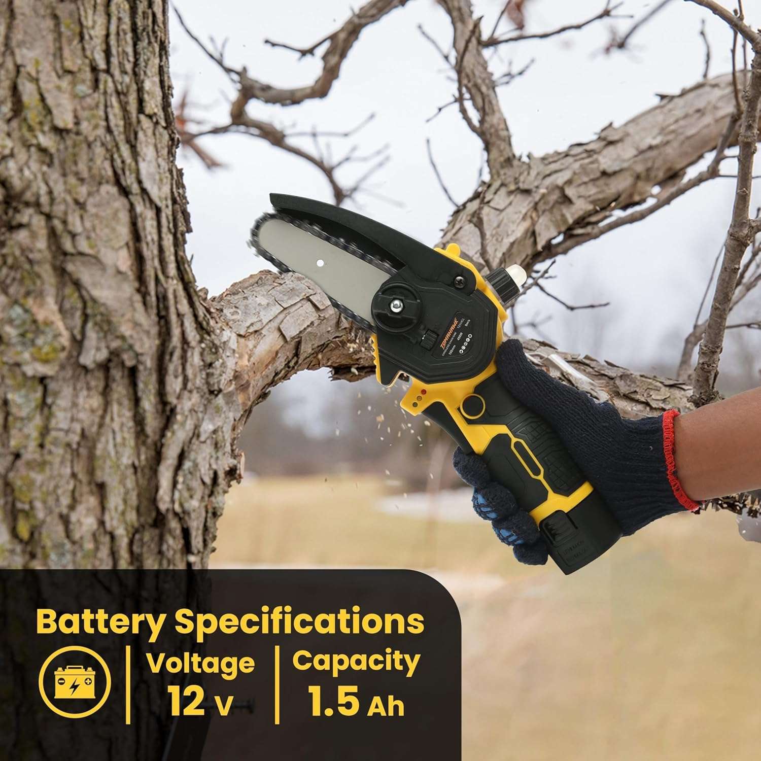 TOMAHAWK® T294A 4 inch/ 10cm Cordless Chainsaw Machine 4-inch | 550W Max Power, 12 Volt - 1.5Ah Rechargeable Battery | Cutting Depth 100mm | Portable Cordless Saw for Gardening, Wood Cutting, Trimming 4