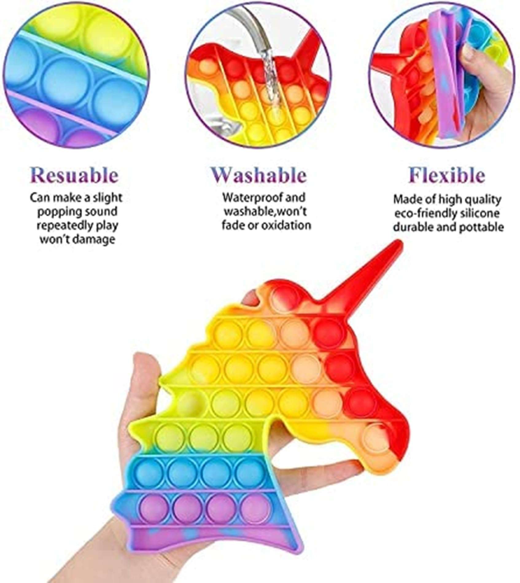 ATIPRIYA Pop it Fidget Toy, Silicone Pop it Fidget Toy Unicorn, Great Fidget Toy Gifts for Girls Boys Kids Adults (Multicolor and Random Shape ,Pack of 6) 3