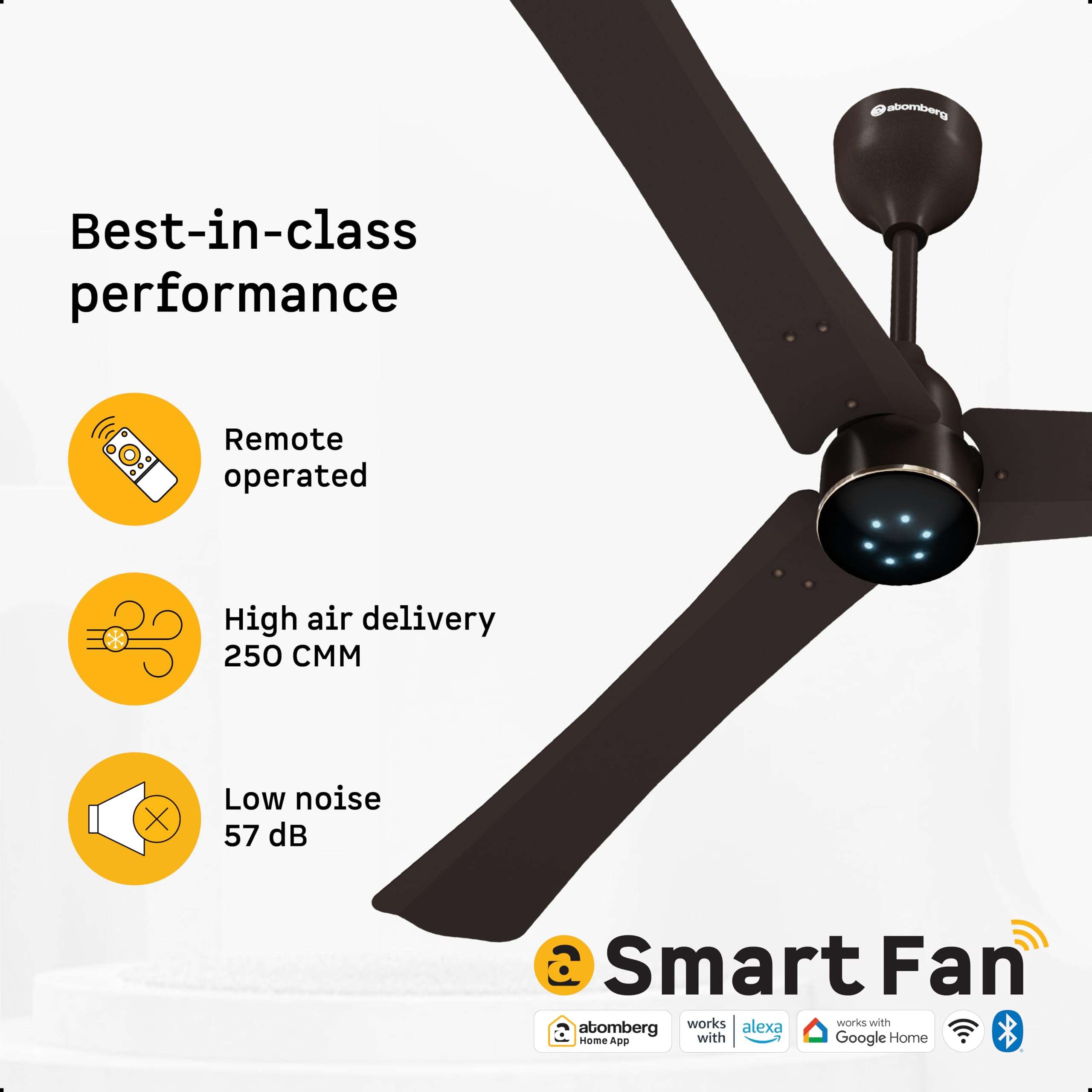 atomberg Renesa Halo Smart 1400mm BLDC Ceiling Fan with IoT & Remote | BEE 5 star | High Air Delivery | Low noise operation | LED Speed Indicator | Sleek Design | 3 Year Warranty| Blaze Brown 4