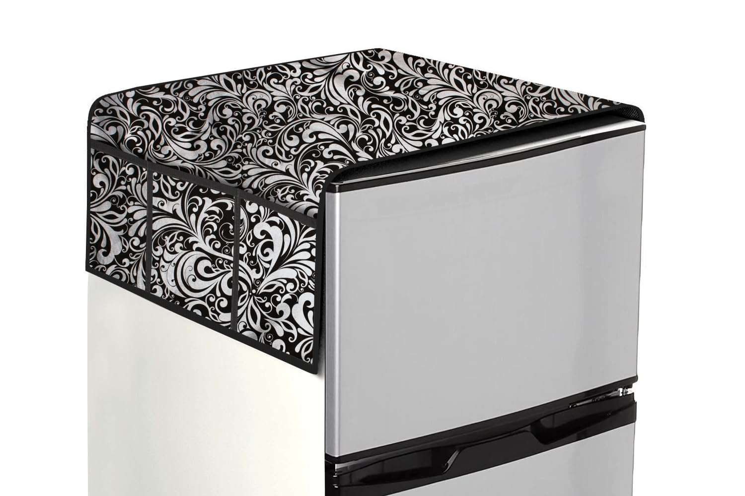 The Furnishing Tree Fridge Top Cover Compatible for Samsung RT37C4512BX/HL, 322 LTR WxL 65x111 in CM Floral Pattern Black 3