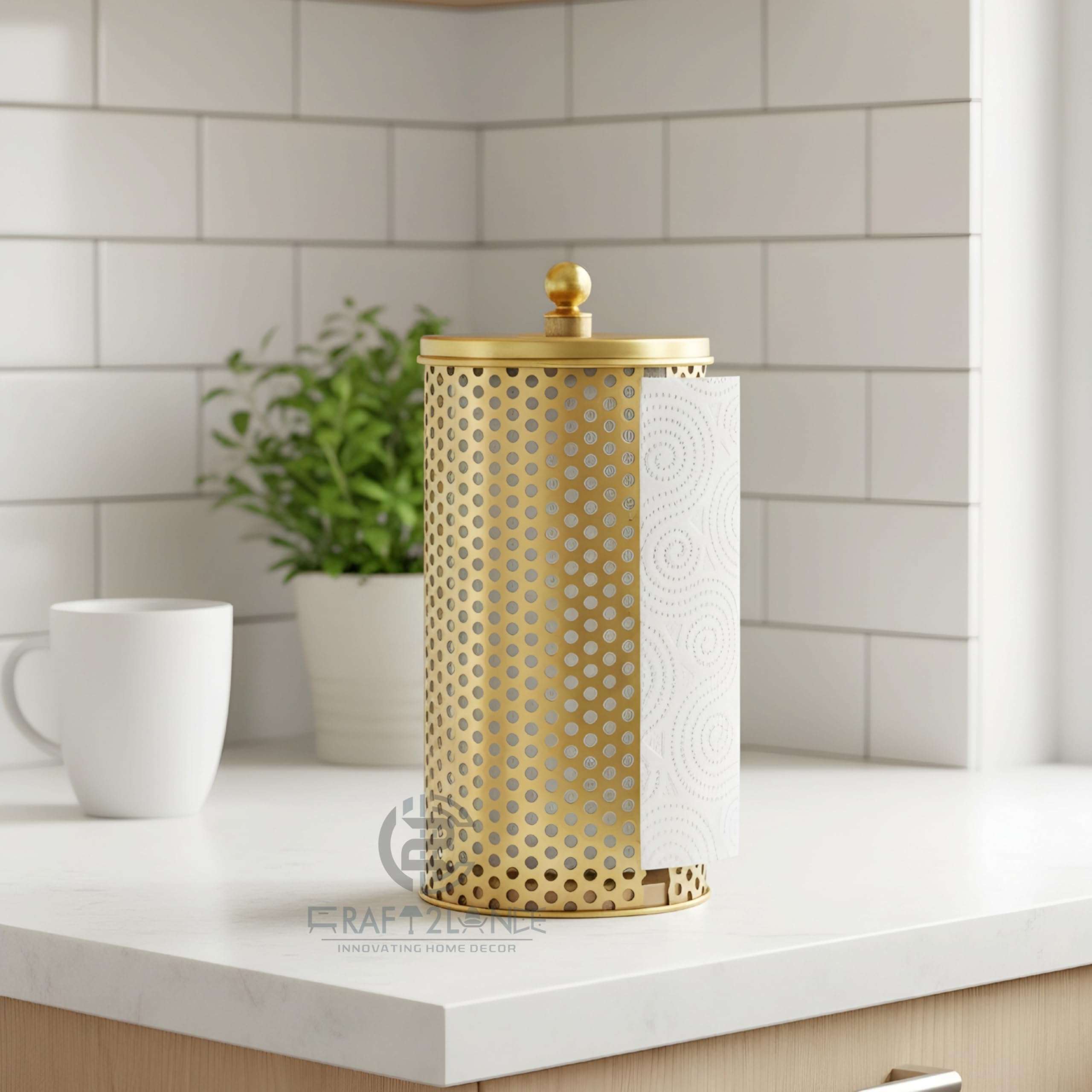 Craft2lance Metal Gold Tissue Roll Paper Holder/Paper Towel Holder for Home, Kitchen Paper Roll Dispenser for Bathroom and Dining Table (Gold)