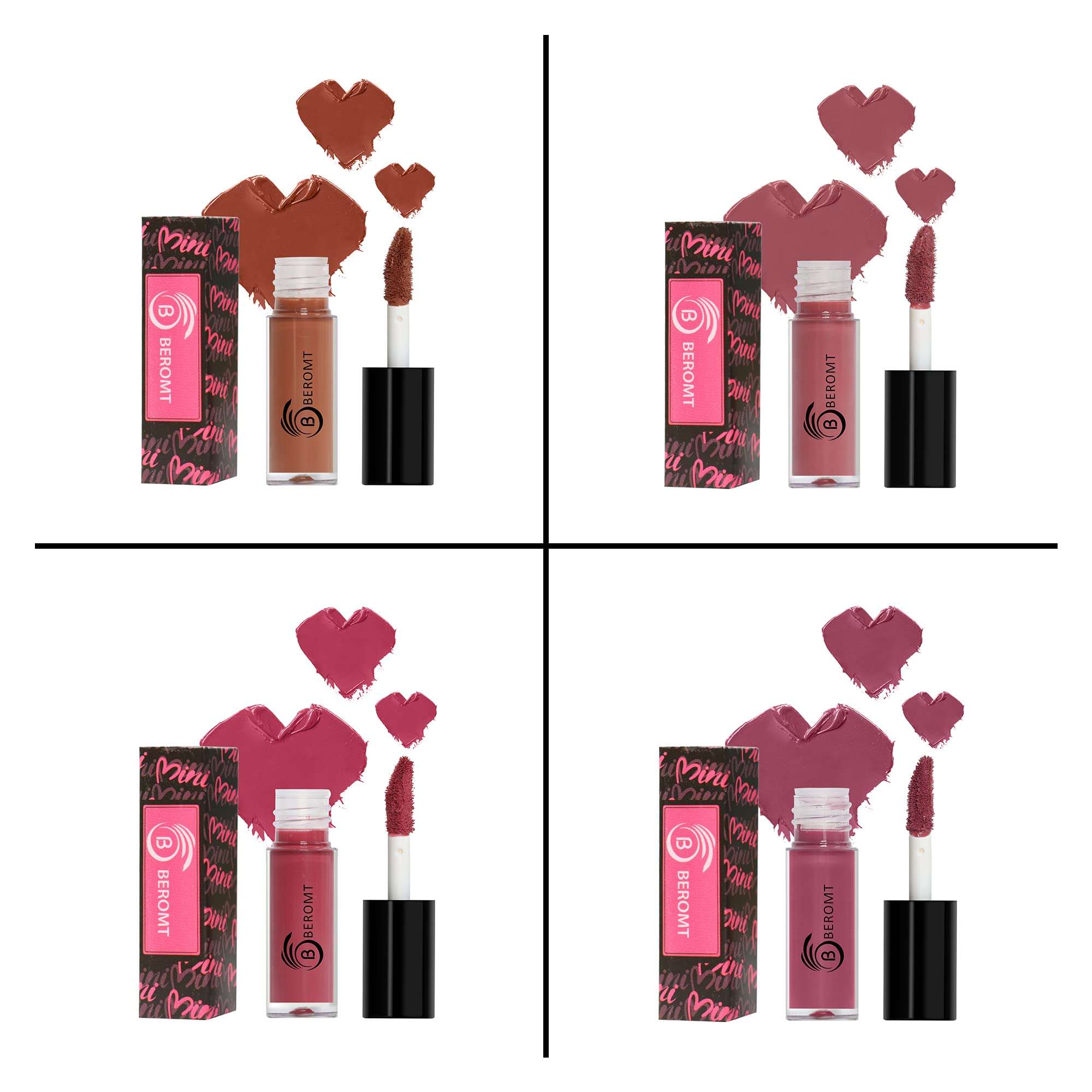Beromt mini matte lipstick office collection kiss proof smudge proof waterproof super stay long lasting for woman professional set of 4 - BOMC01 4