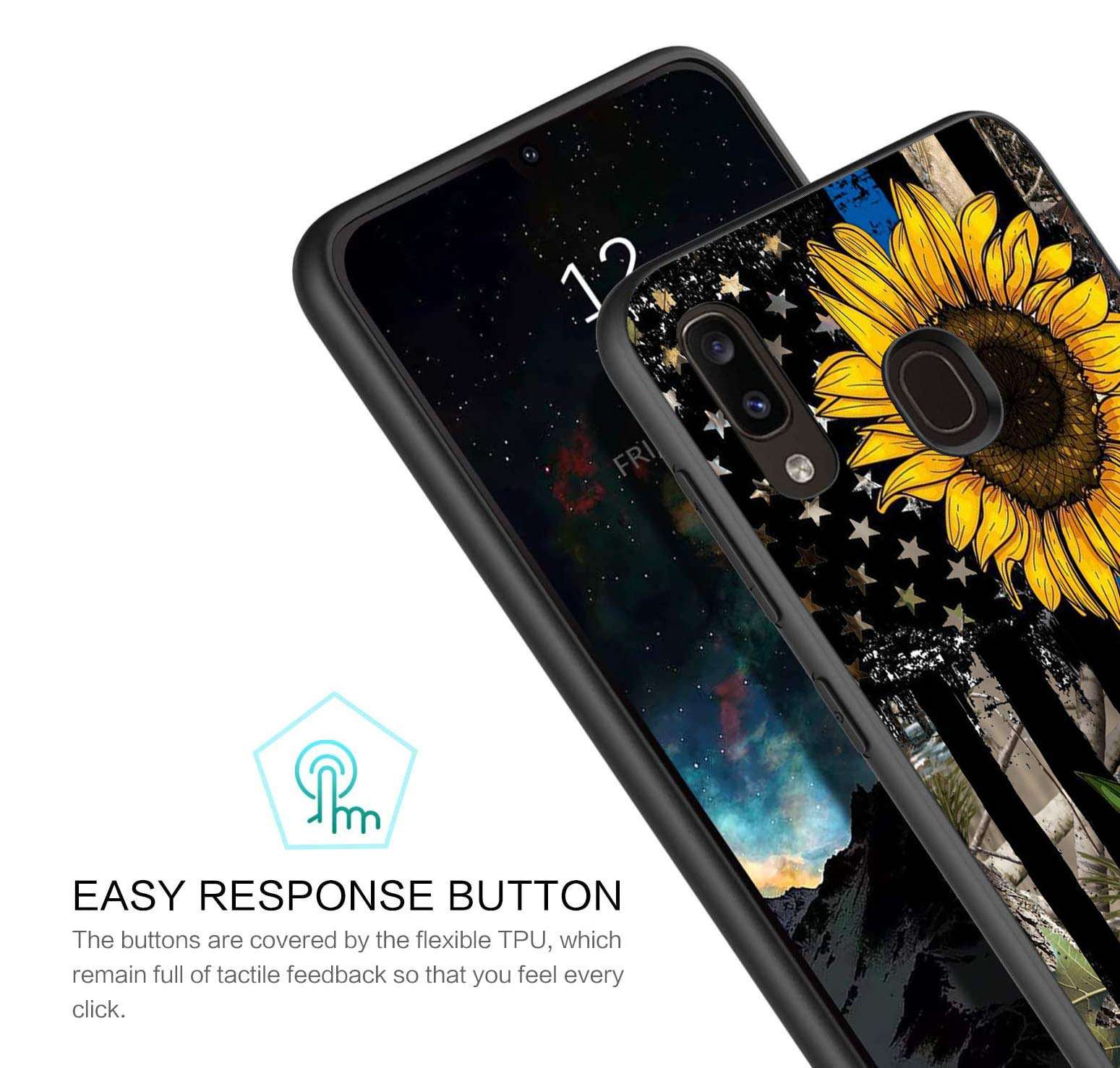 Galaxy A10E Case, Galaxy A20E Case, Bosness Premium TPU Slim Shockproof Silicone Protective Case Cover for Samsung Galaxy A10E (2019) / A20E (2019) - Sunflower Thin Blue Line American Flag 4