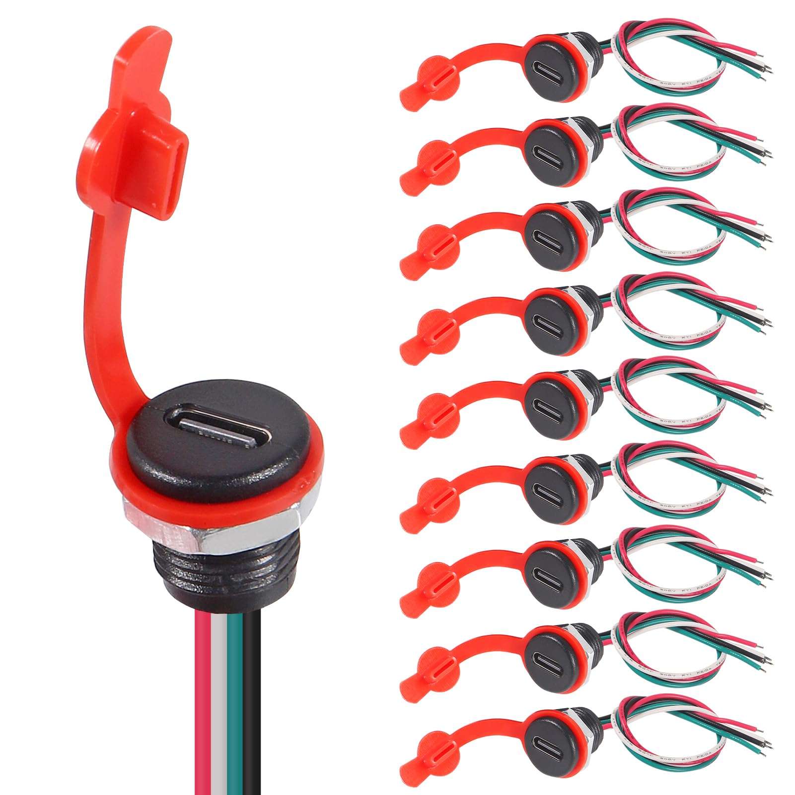 Coliao 10pcs Type-C Female Chassis 4 Pin Type-C Female Socket Connector Waterproof Jack Charging Port 3A USB-C Charger Plug Socket, Round Black 1