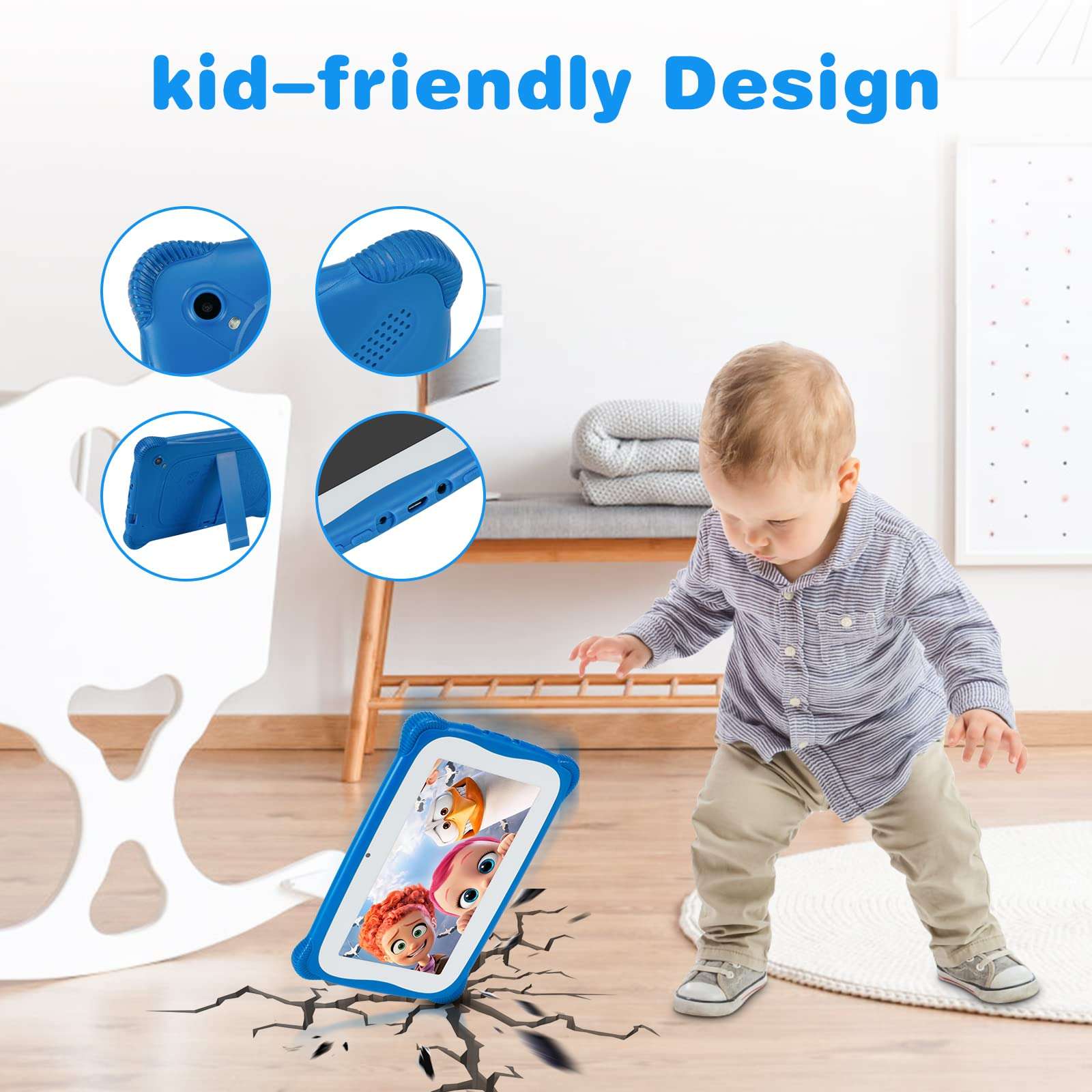 7 inch Kids Tablet, 8001280 IPS FHD Display, Android 11 Tablet PC, WiFi, Bluetooth, Dual Camera, Educational, Games, Parental Control with Kids-Tablet Case 2