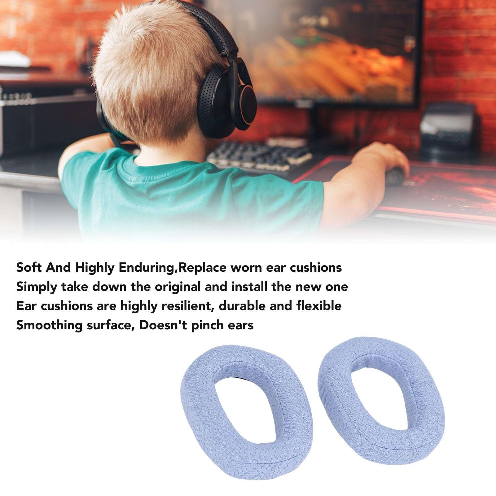 Replacement Ear Pads, Soft and Comfortable Earpad Cushion Ear Pad Replacement Fit for Logitech G435 Lightspeed Bluetooth Gaming Headset (Blue) 4