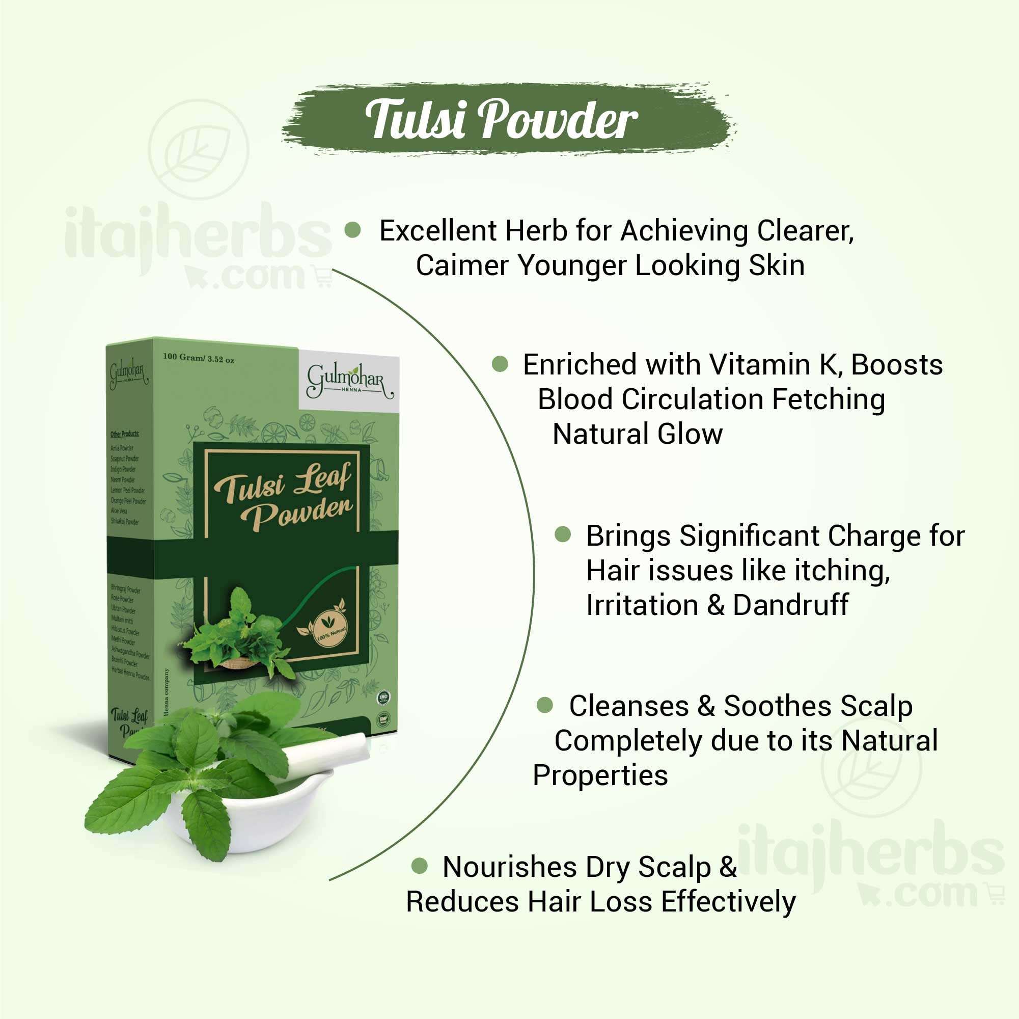 Gulmohar 100% Pure and Natural Tulsi powder For Hair Care - Pack of 2 (200g) 6