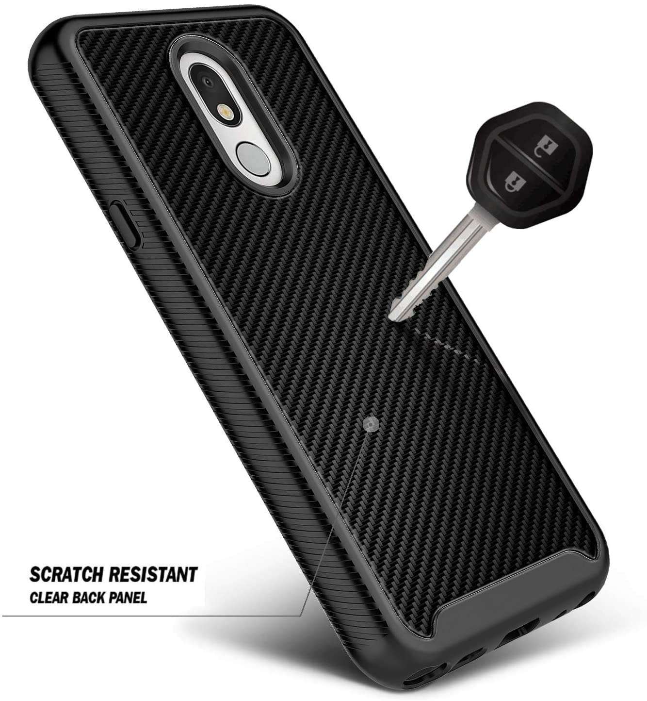 E-Began Case for LG Rebel 4 LTE, Aristo 2/3 Plus, Aristo 3/Tribute Dynasty/Empire/Zone 4/Phoenix 4/Fortune 2/Risio 3/Rebel 3/K8s, Full-Body Protective Bumper w/Built-in Screen Protector -Carbon Fiber 5