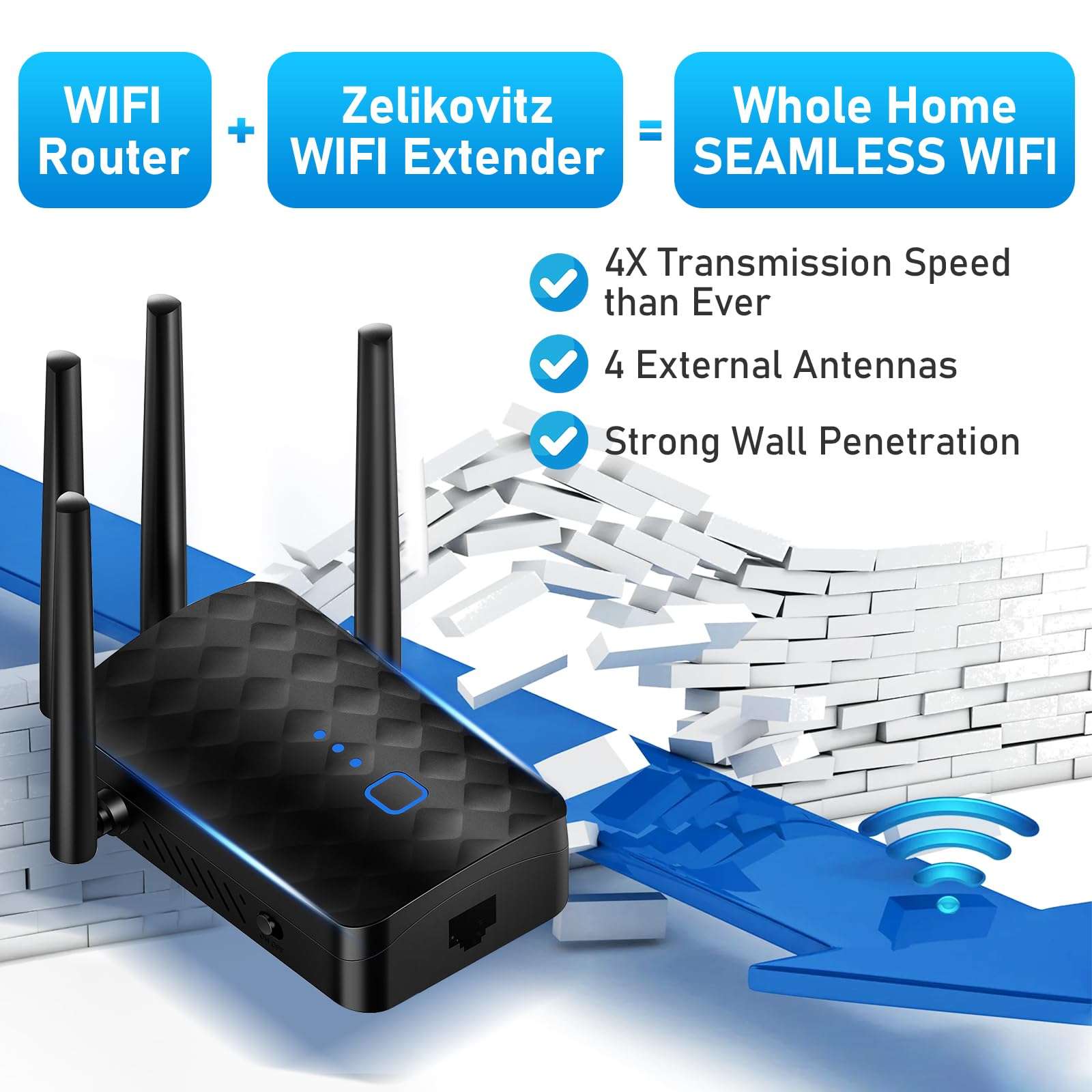 WiFi Extender Signal Booster, Dual Band 5.8GHz&2.4GHz, WiFi Booster Covers Up to 10000 Sq.ft, WiFi Repeater 1.2Gbps with Ethernet Port, One-tap Setup, Made for USA 5