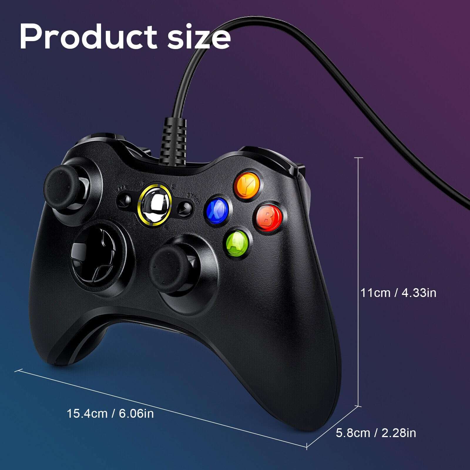 NBCP Wired Game Controller for Xbox 360 & PC, USB Xbox 360 Controller with Dual Vibration, Compatible with Microsoft Xbox 360/Xbox 360 Slim & Windows 7/8/8.1/10 (Wired for Xbox 360) 6