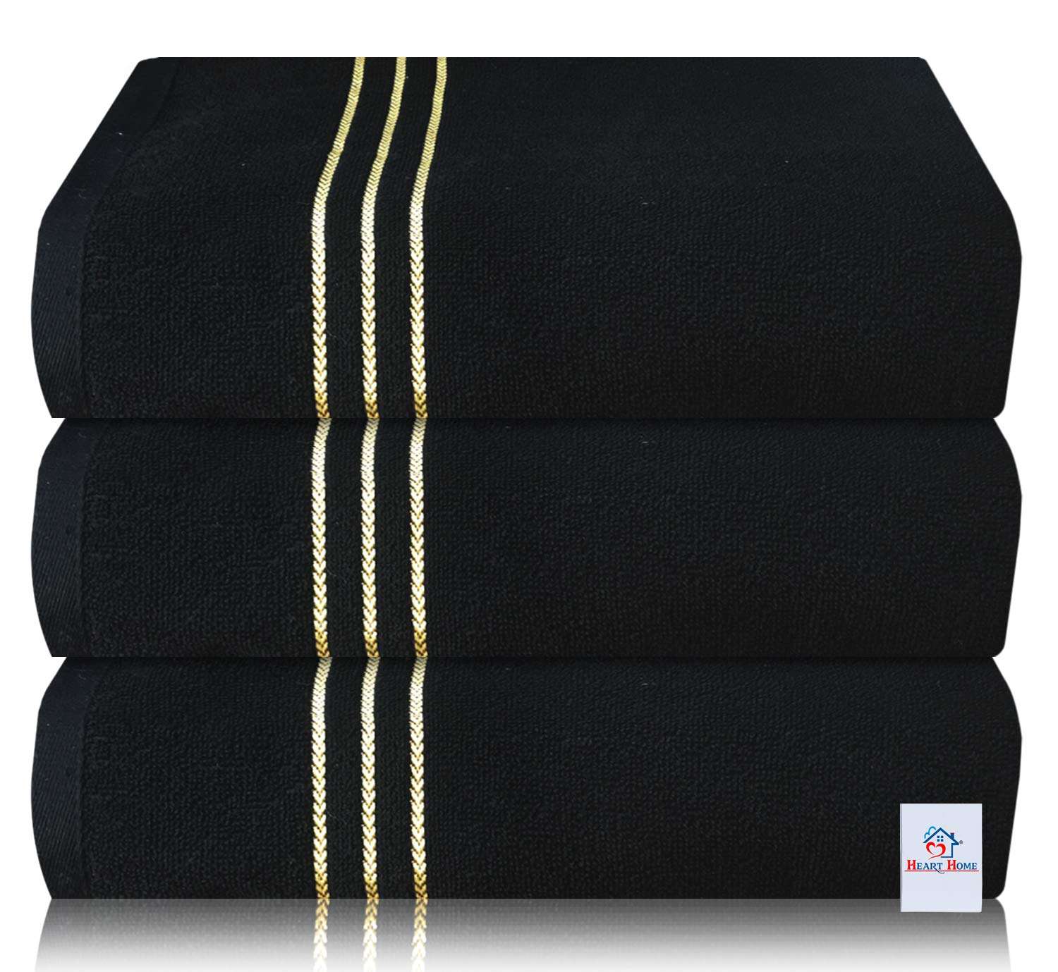 Heart Home Cotton 3 Pieces Bath Towel Super Soft, Fluffy, and Absorbent, Perfect for Daily Use 100% Cotton Towels, 400 GSM (Black)-HEART11584 1