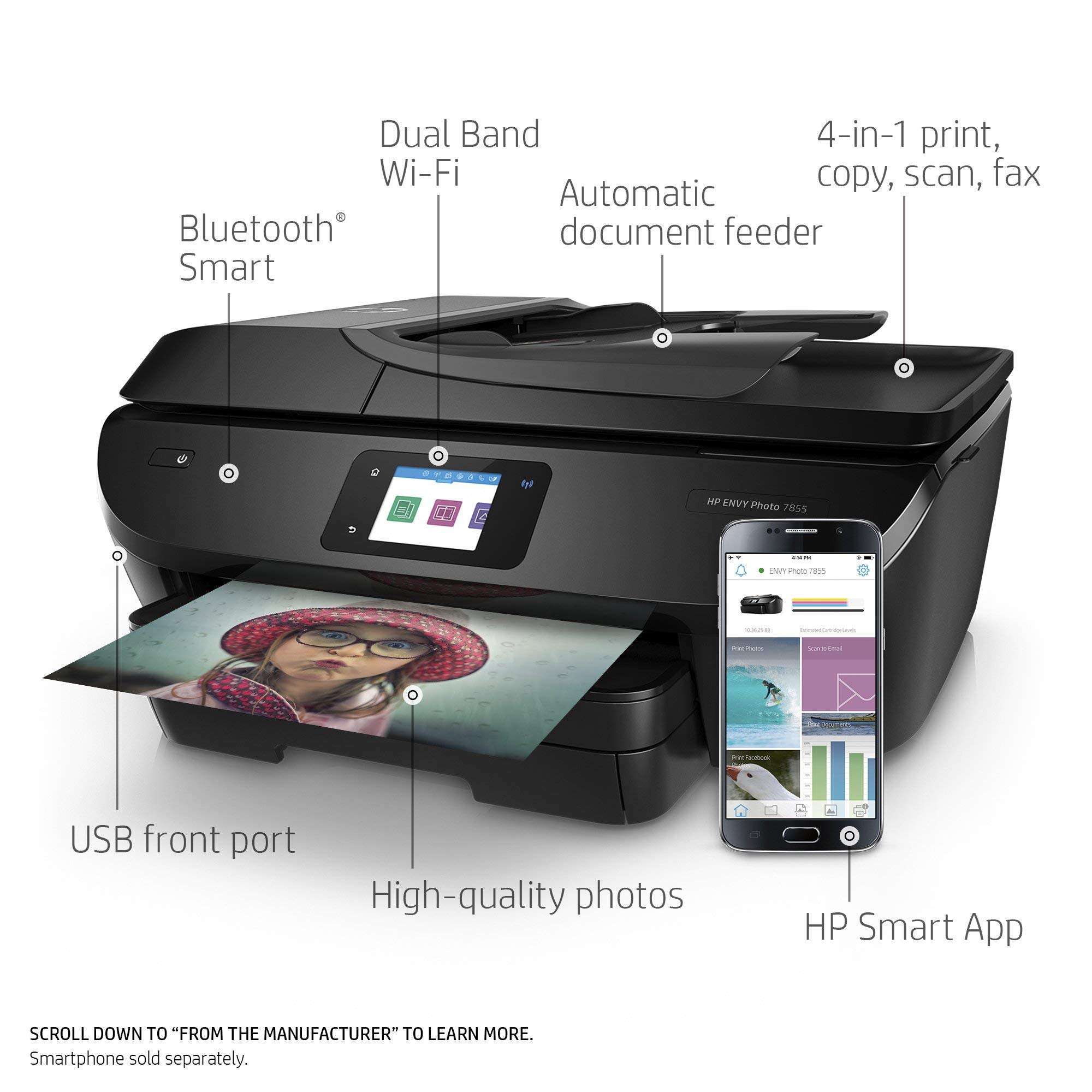 HP ENVY Photo 7855,Ccolor All In One Photo Printer with Wireless Printing, Instant Ink Ready (K7R96A) (Renewed) 2