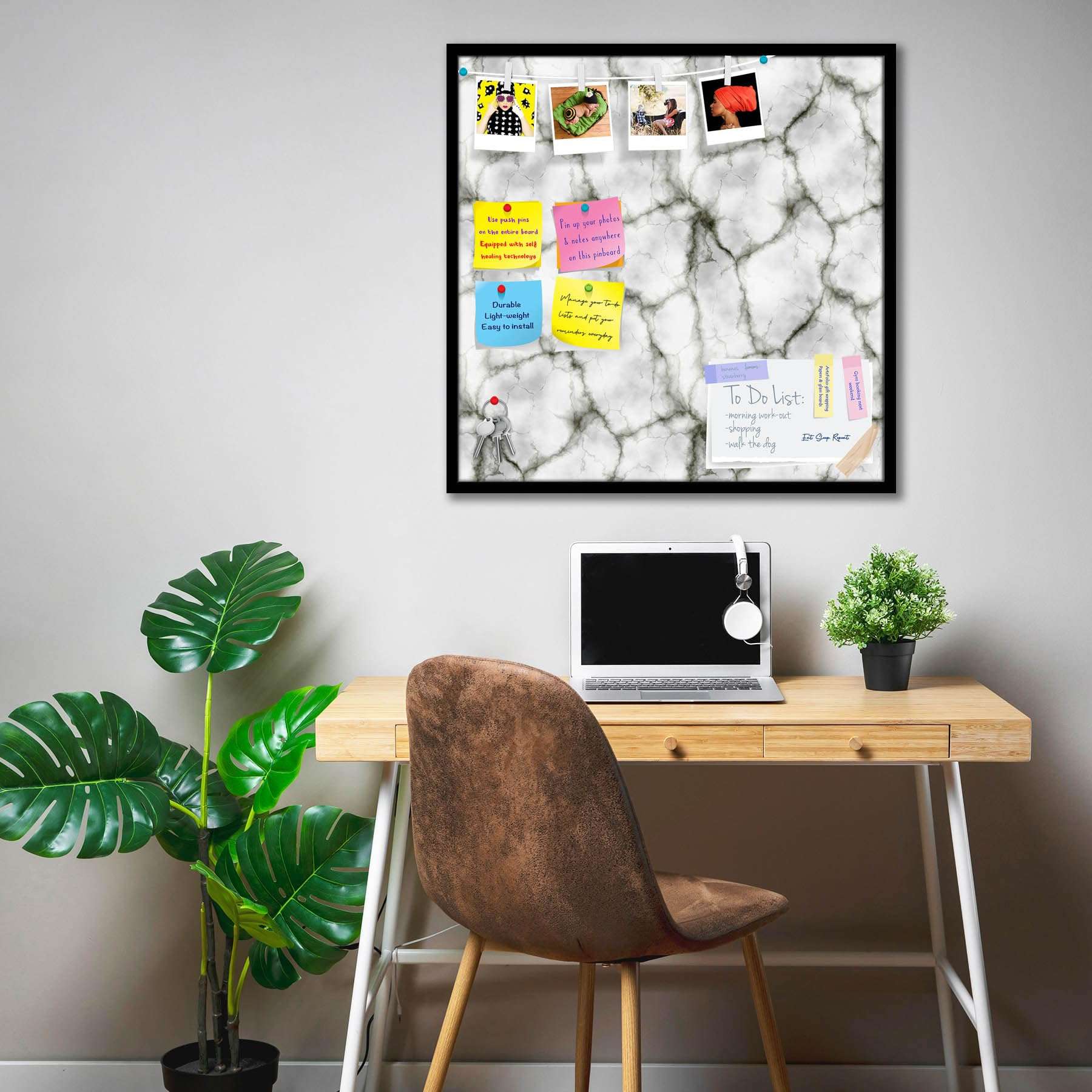 ArtzFolio Abstract Marble Art D3 | Bulletin Board Notice Pin Board | Vision Soft Board Combo with Thumb Push Pins & Sticky Notes | Black Frame | 12 x 12 inch (30 x 30 cms) 1