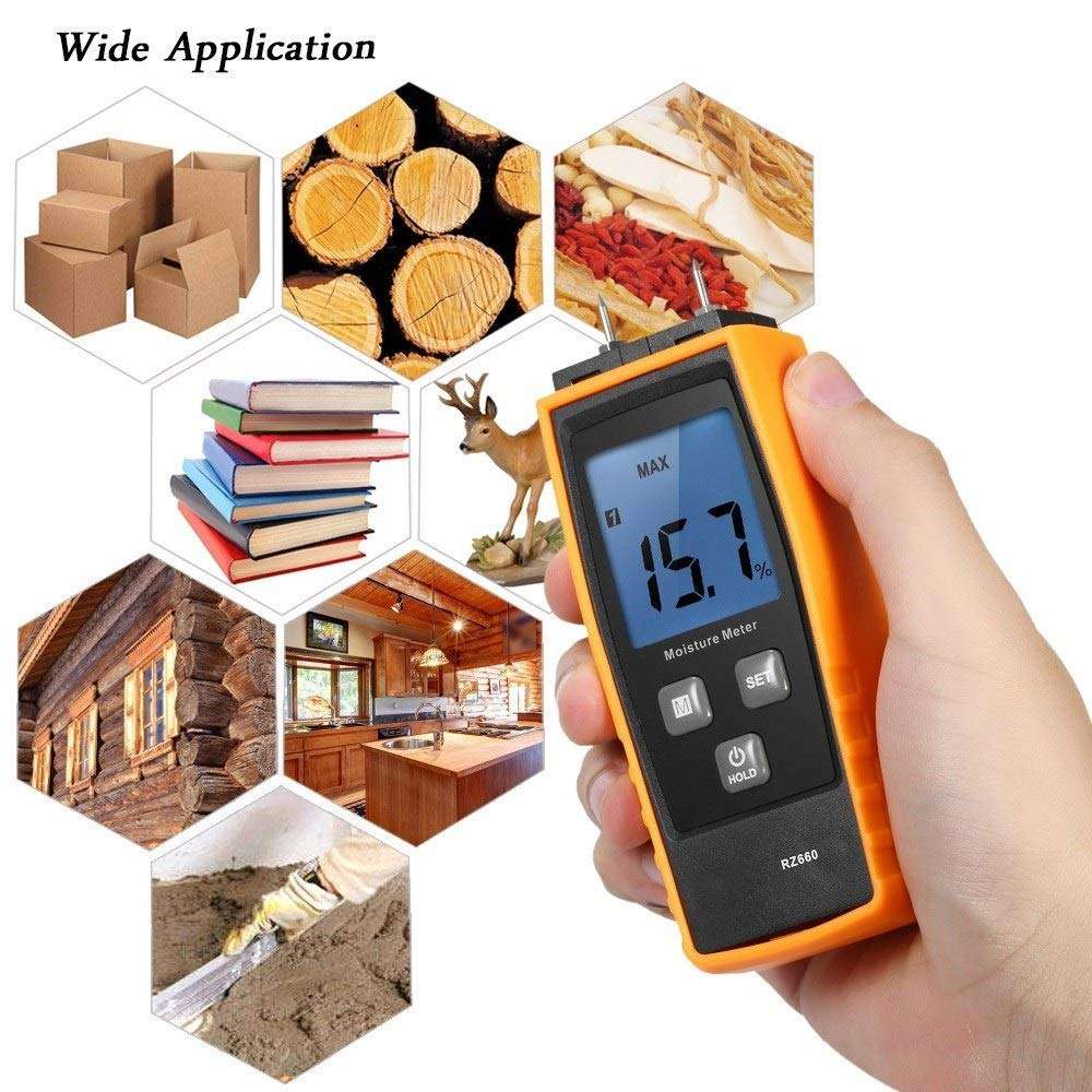 WZCUICAN Moisture Meters 0%~80% Two Pins Digital Wood Moisture Meter Handheld Wood Moisture Detector Humidity Tester Timber Damp Detector 6