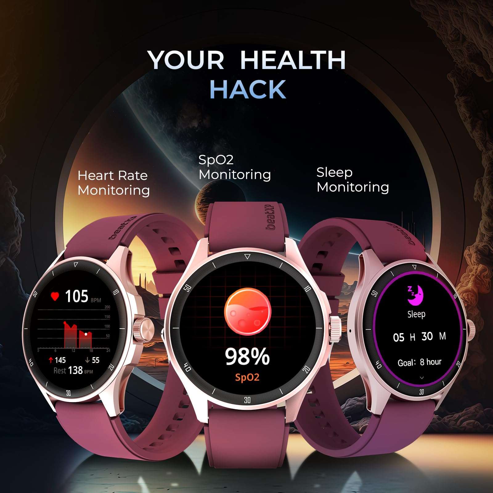 beatXP Vega Neo 1.43" (3.6 cm) Super AMOLED Display, One-Tap Bluetooth Calling Smart Watch, Metal Body, 466 * 466px, 500 Nits Brightness (Gold & Deep Wine) 6