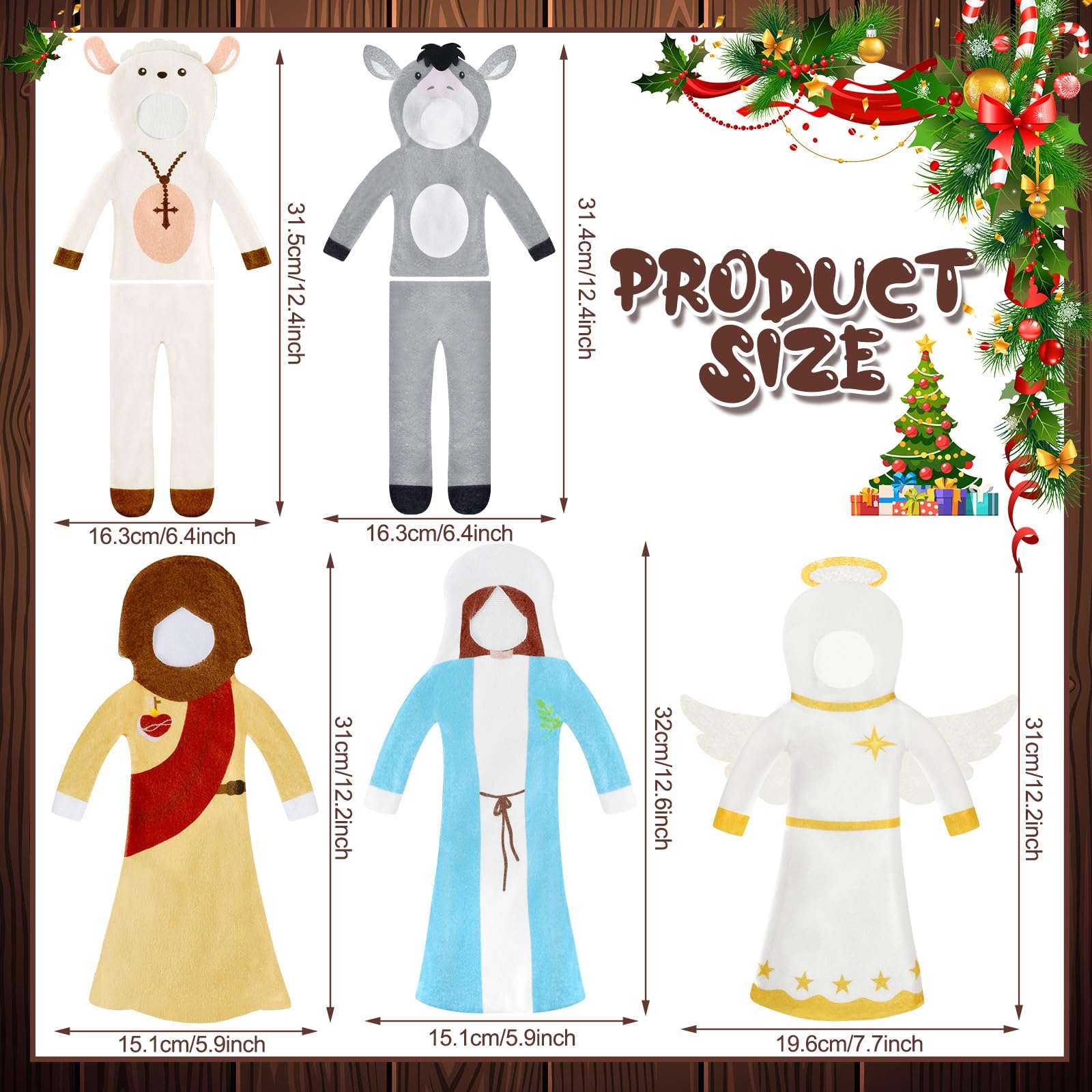 HooLing 5 Set Christmas Clothes Nativity Theme Doll Costume Accessories Angels Priests Nuns Sheep Donkeys Christmas Tree Doll Clothing Holiday Outfits for Christmas Party Decorations 4