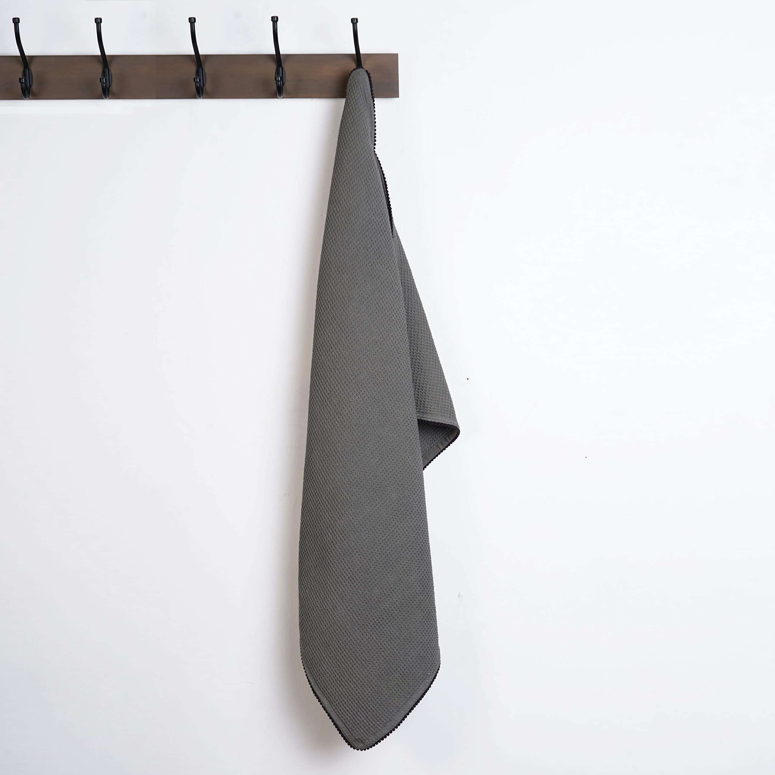 VLiving Nostalgia Grey Waffle Cotton Kitchen Towel with Black Micro Pompom Lace Edging, 20"X28" 1