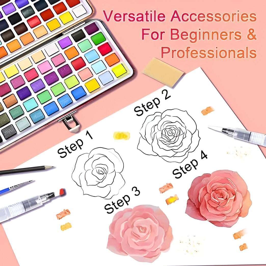 BOLT BEE Professional Watercolor Paint Set, Travel Palette Kit with Detail Brush, Art Supplies for Artists, Adults, Teens, Beginners (168) 4