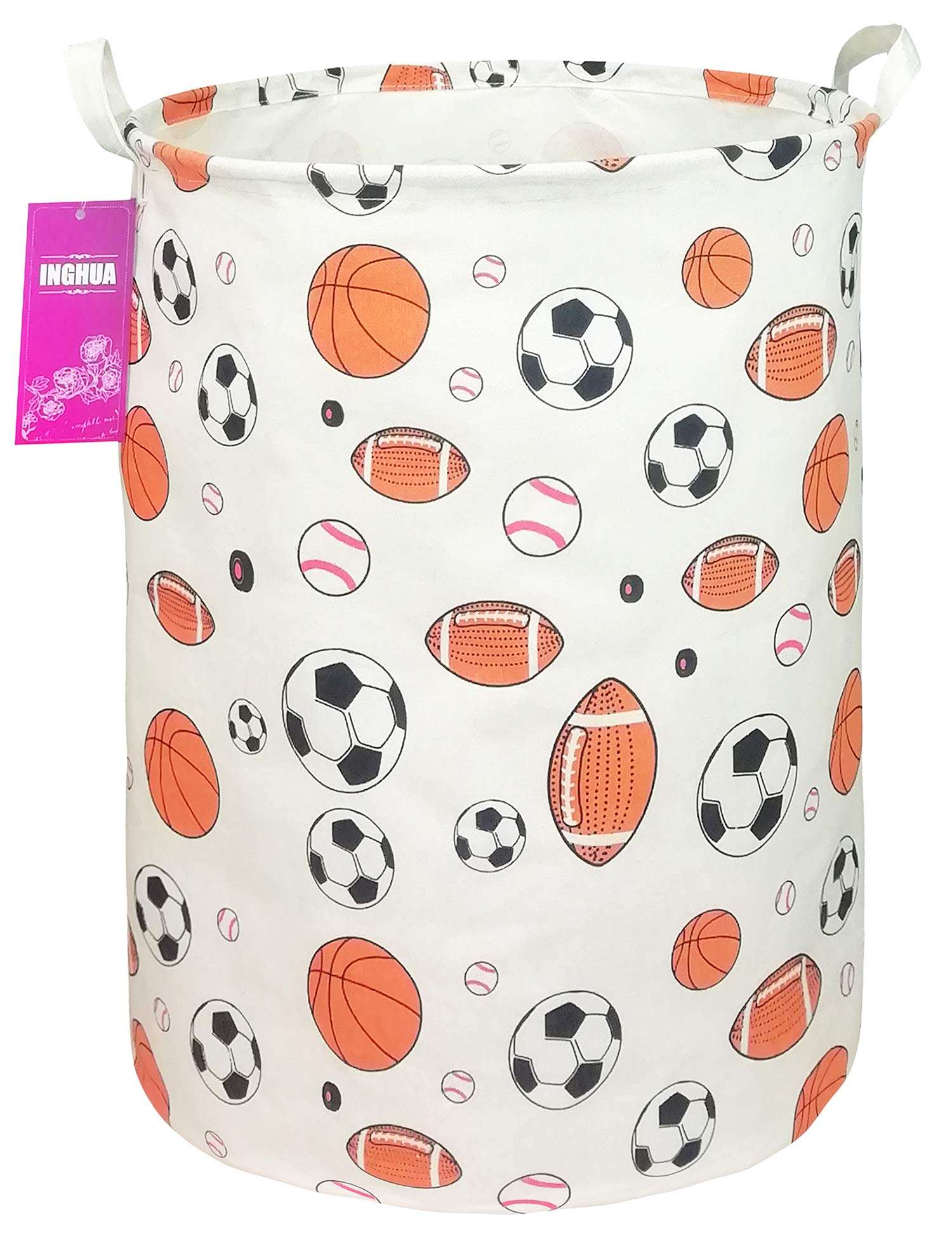 INGHUA Laundry Hamper Large Canvas Fabric Lightweight Storage Basket/Toy Organizer/Dirty Clothes Collapsible Waterproof for College Dorms, Boys and Girls Bedroom,Bathroom(Ball game) 1