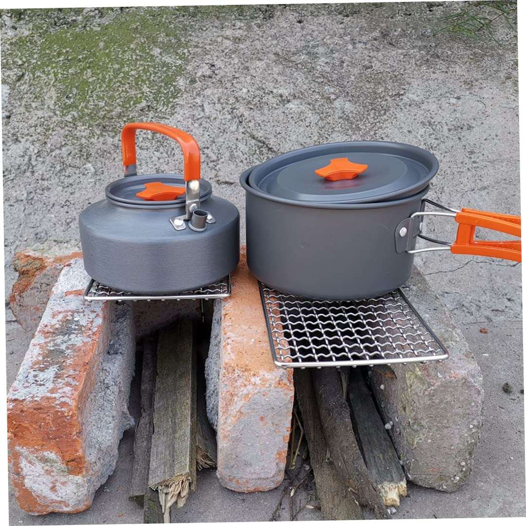 Peosaard Barbecue Camping Pot Rack Stainless Steel Camping Grill Net Bushcraft Firewood Grill 2PCS,Stainless Steel Grill Net 4