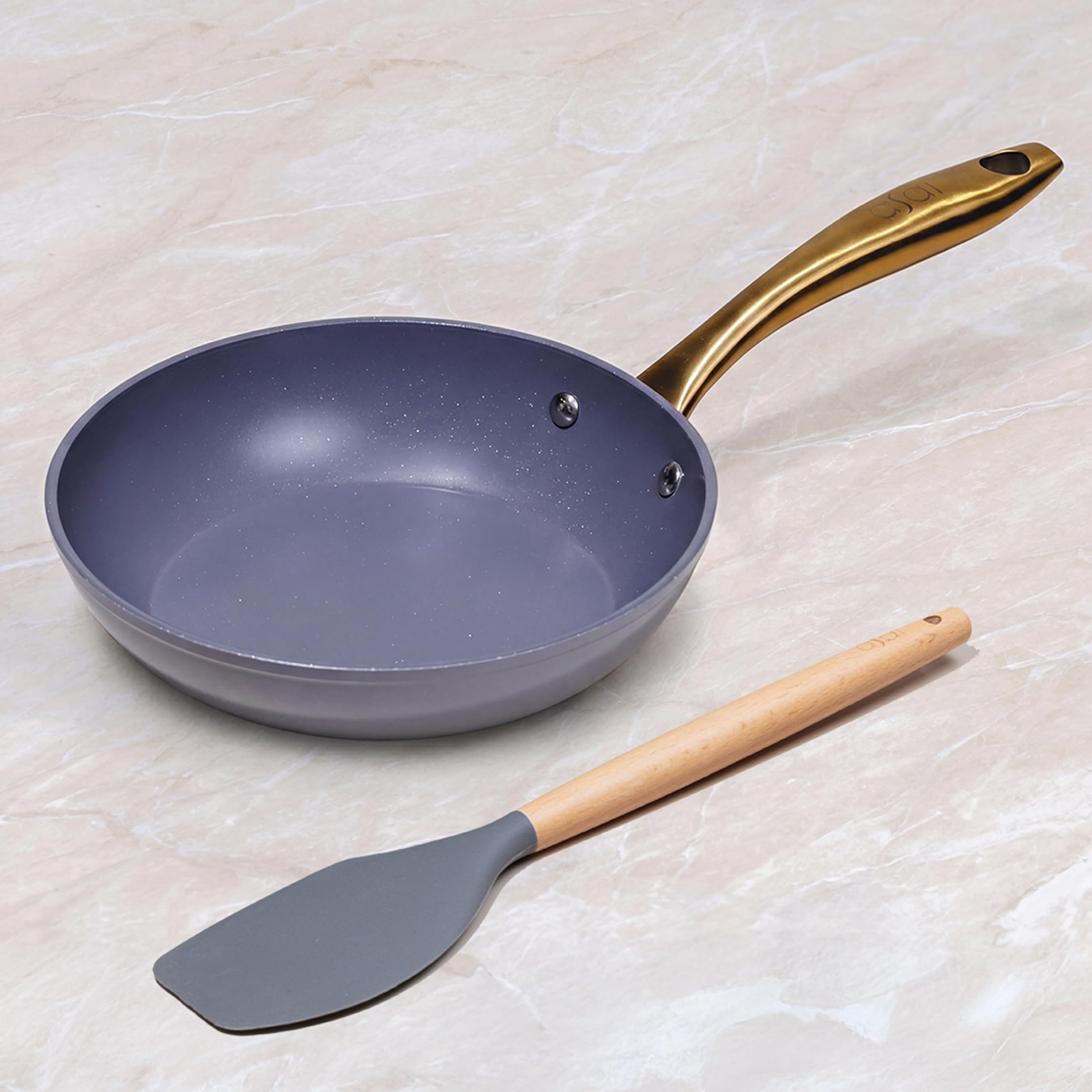 ASAI CERAMIC Non Stick Frying Pan 20cm with Silicone Spatula | 100% Toxin Free, No PFAS, PFOA, PTFE | Superior Swiss Ceramic | Induction Safe | Non stick Frying Pan, Egg Pan, Omelette Pan | Lab Tested