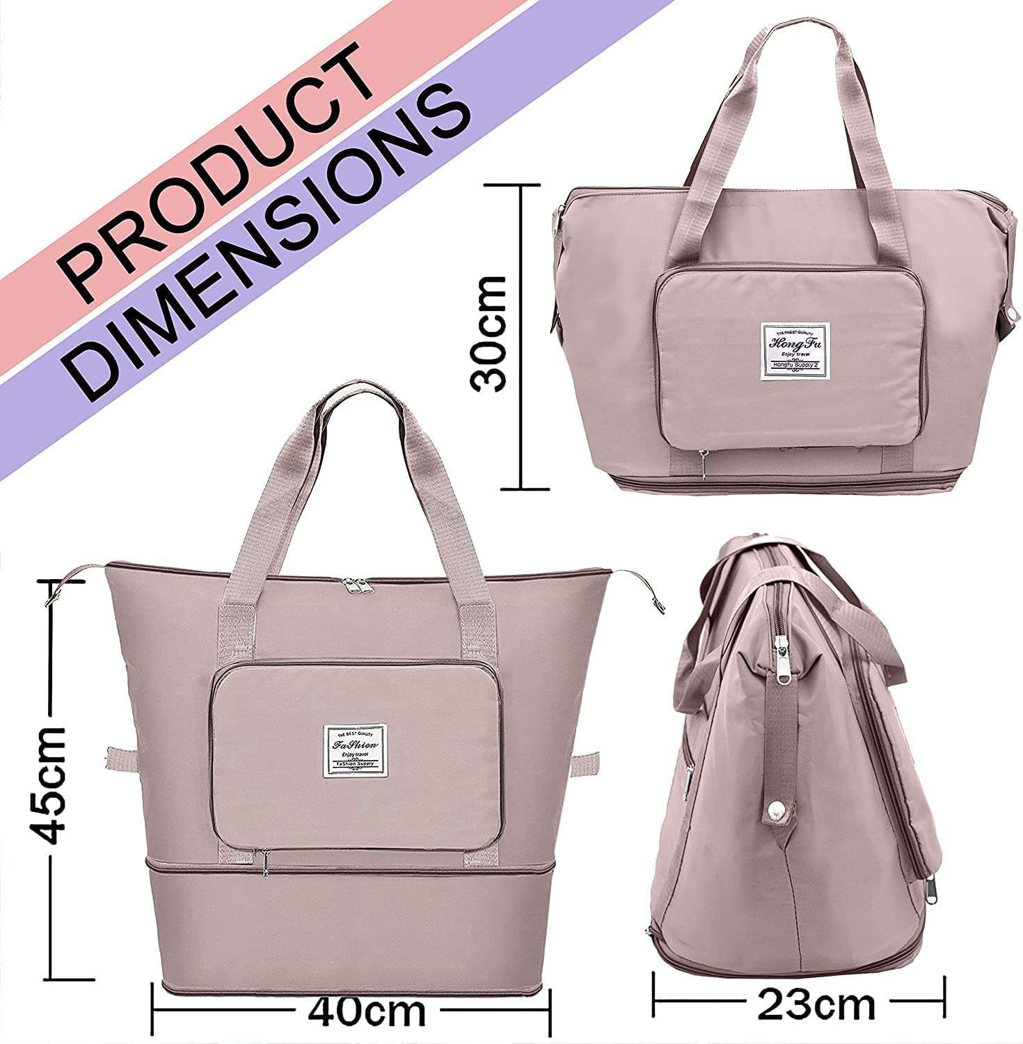 JD FRESH 1 Layer Nylon Vanity Travelling Bag for Women/Convertible Travel Luggage/Duffle Bags/Foldable-Expandable Handbags/Waterproof Travel Companion(Sakura Pink) 3