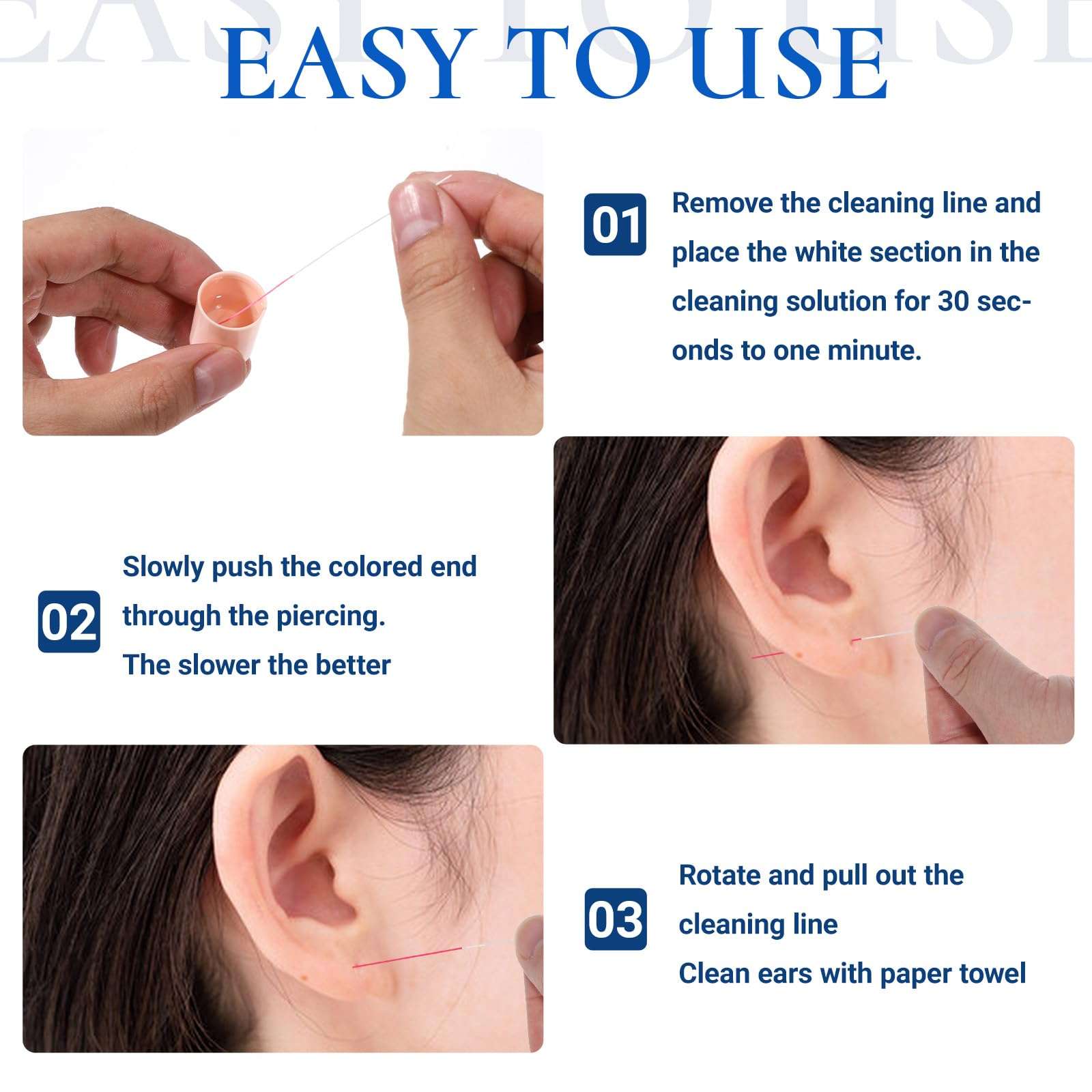 180 PCS Ear Hole Cleaner, Disposable Ear Piercing Cleaner Floss, Earring Hole Cleaner Piercing Cleaning Kit for Women and Men Earring Piercing Care 5