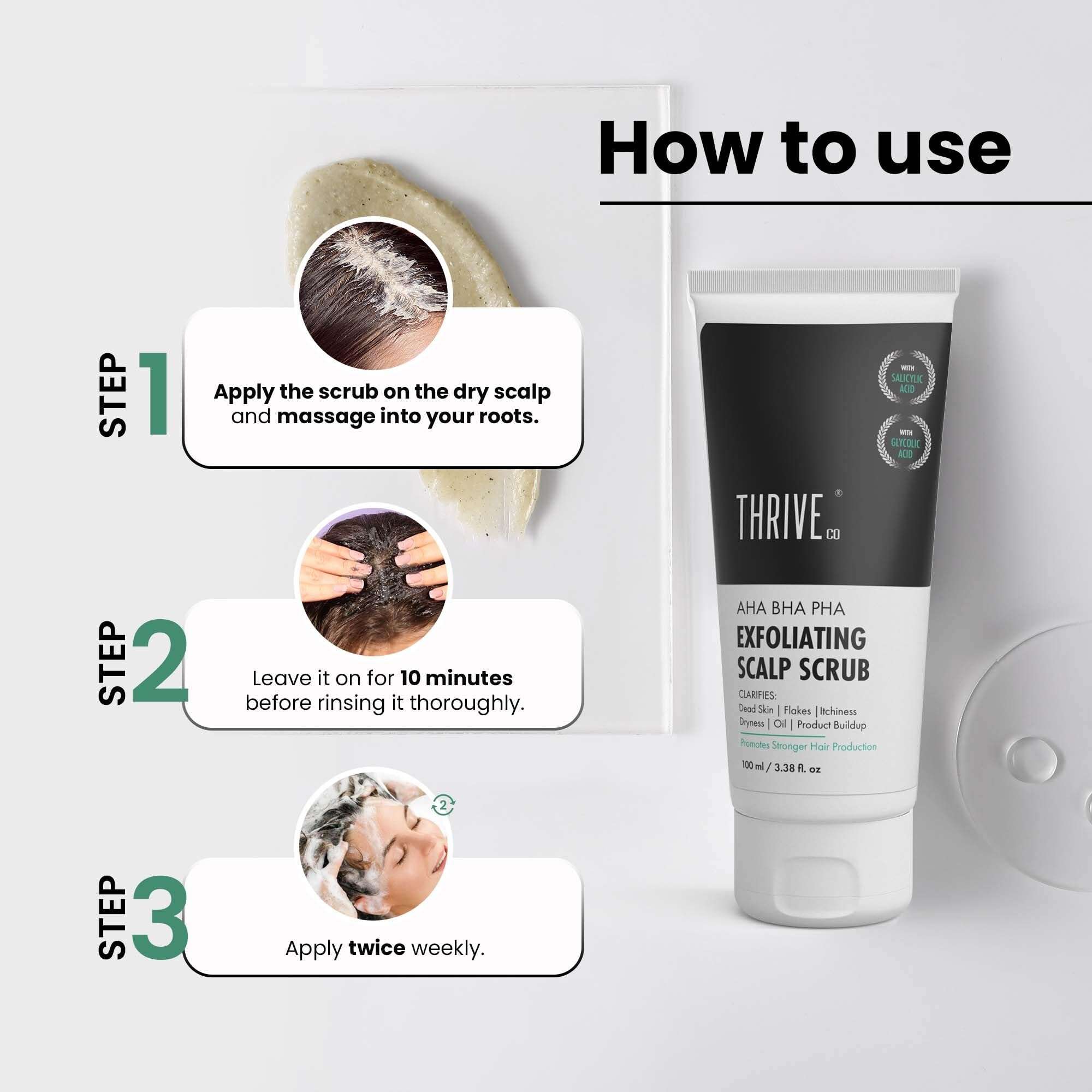 ThriveCo AHA BHA PHA Exfoliating Scalp Scrub | Clears Dandruff, Dead Skin, Oil & Product Buildup And Promotes Hair Growth | Acts On Dry, Flaky & Itchy Scalp | For Men & Women | 100ml 6
