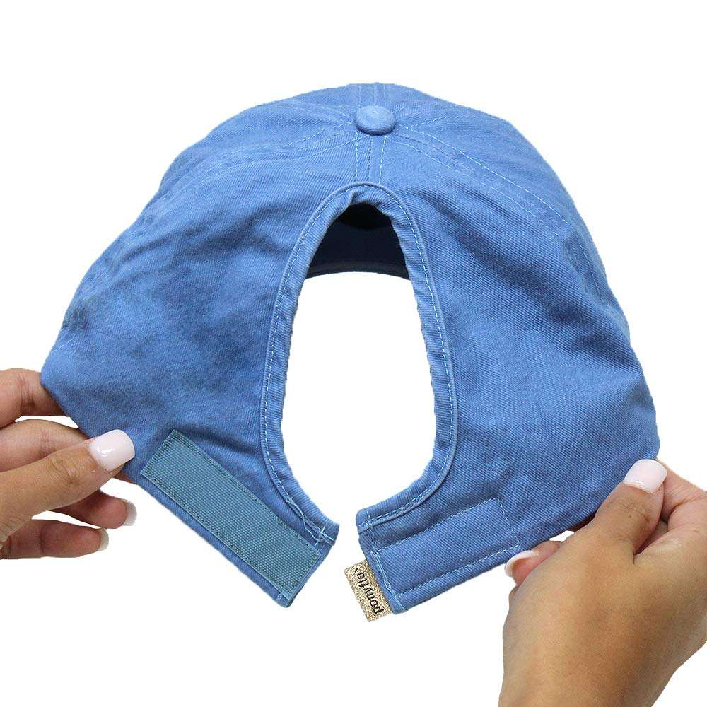 Ponyflo Cotton Ponytail Hat - Denim Black - Ponytail Caps for Women, Designed for Curly Hair, Curly Hair Ponytail Hat, Womens Baseball Caps Specifically Fit for Curly Hair 4