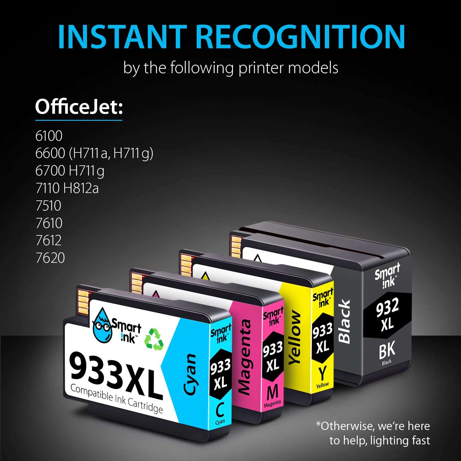Smart Ink Compatible Ink Cartridge Replacement for HP 932XL 933XL 932 XL 933 XL 4 Combo Pack (XL Black, Cyan, Magenta Yellow) to use with HP Officejet 6100 6600 6700 7110 7510 7610 7612 7620 Printers 2