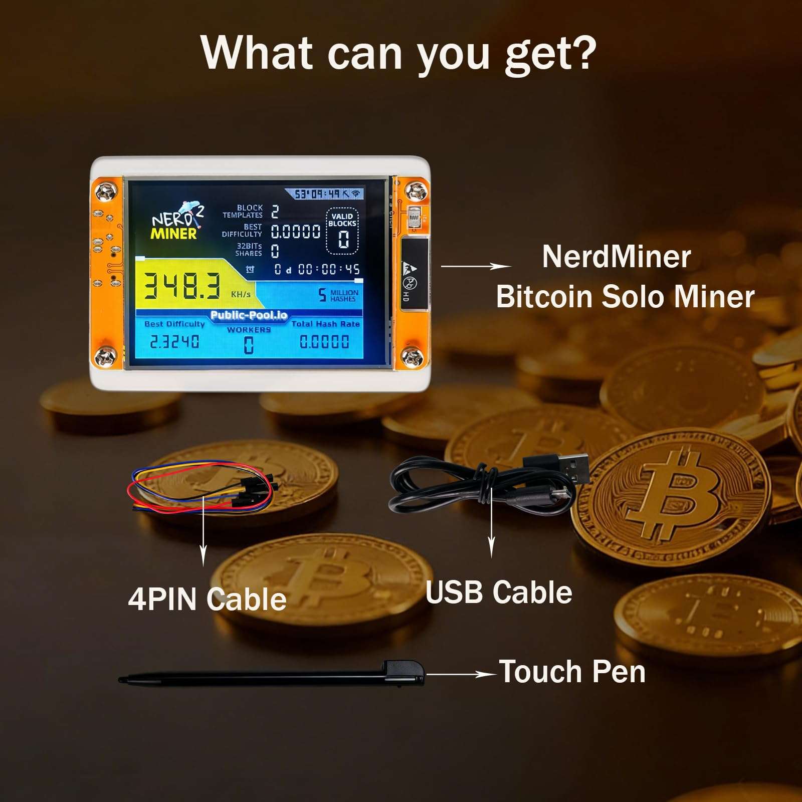 KRISVI Nerd Miner,One Shot Solo Miner with Mini 2.8in Smart Display,Hashrate Up to 350KH/s,Quiet and Easy to Set up,Fit for Demonstration, and Entertainment & Education,As a Gift 4