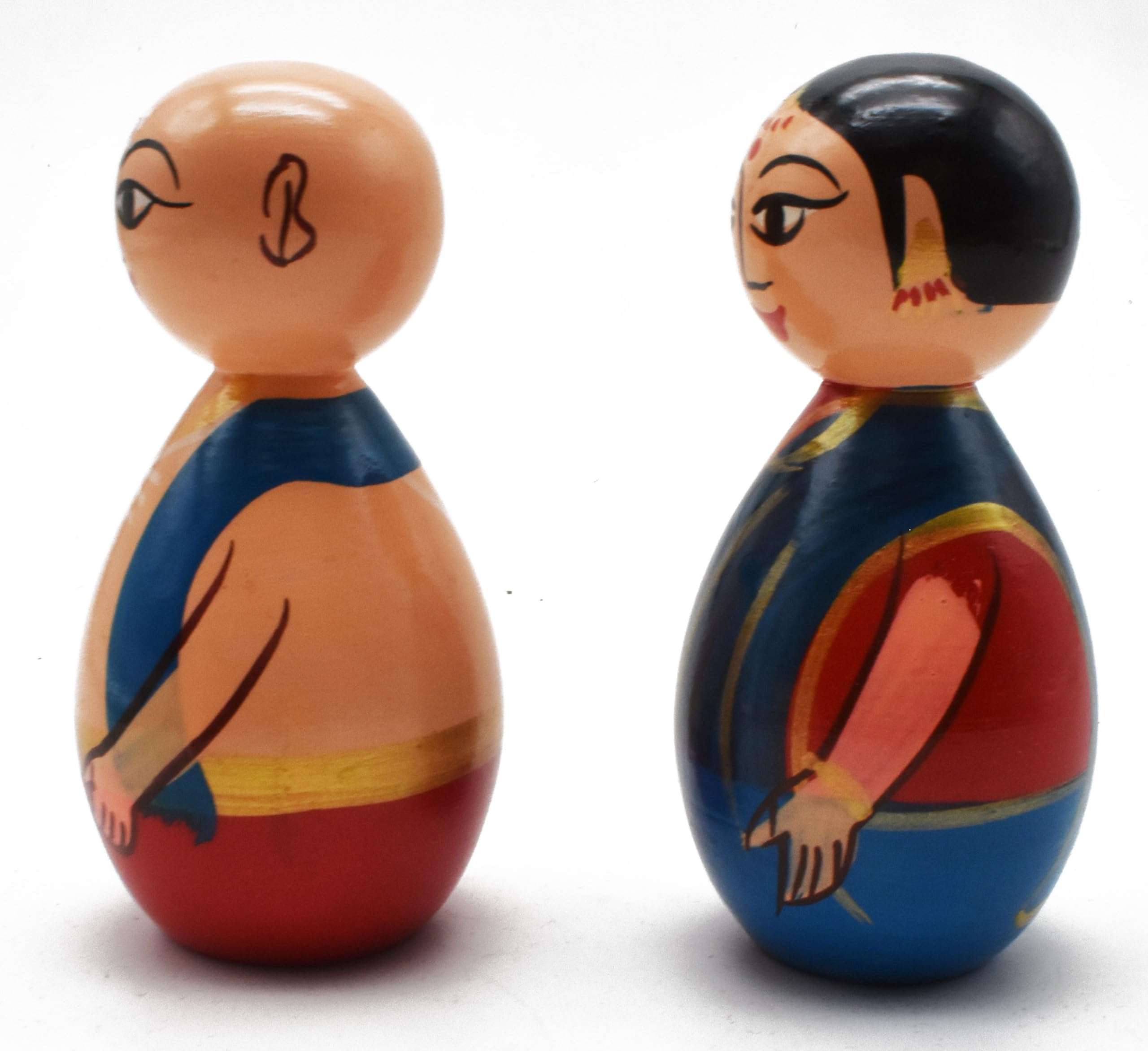 justhandmade Wooden Couple Doll | Mama Mami Doll | Pair Doll | Multicolor - Home Decor Showpiece Small (Dark Blue) 4