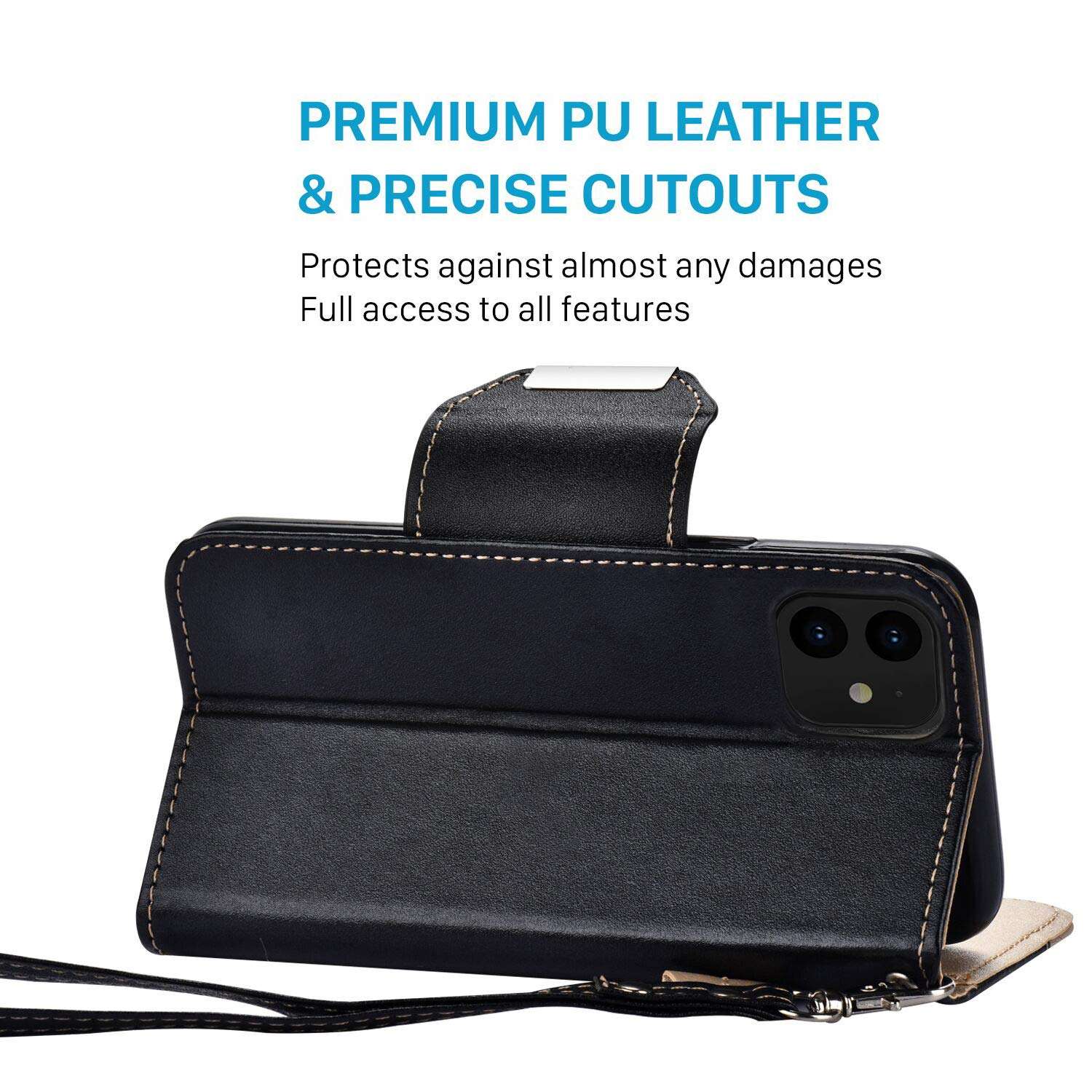 WORLDMOM for iPhone 11 Case,for iPhone 11 Wallet Case with Mirror Stand Credit Card,Double Color Style Faux Leather Slot Flip Cover Case Compatible with iPhone 11 6.1 Inch, Black 6