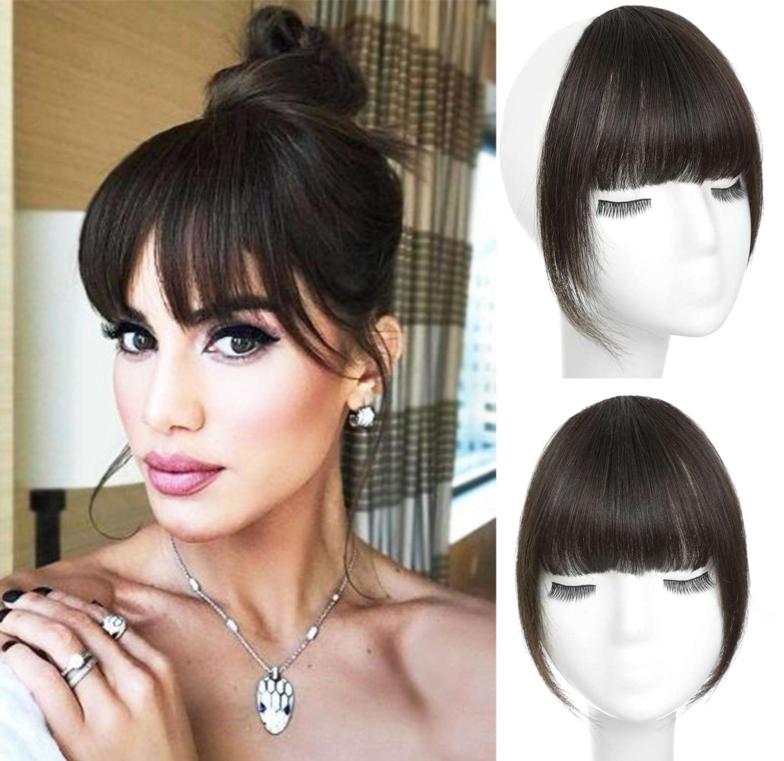 ORIGEN Clip in Bangs Black Brown Color with Dark Brown Hair Extensions 3