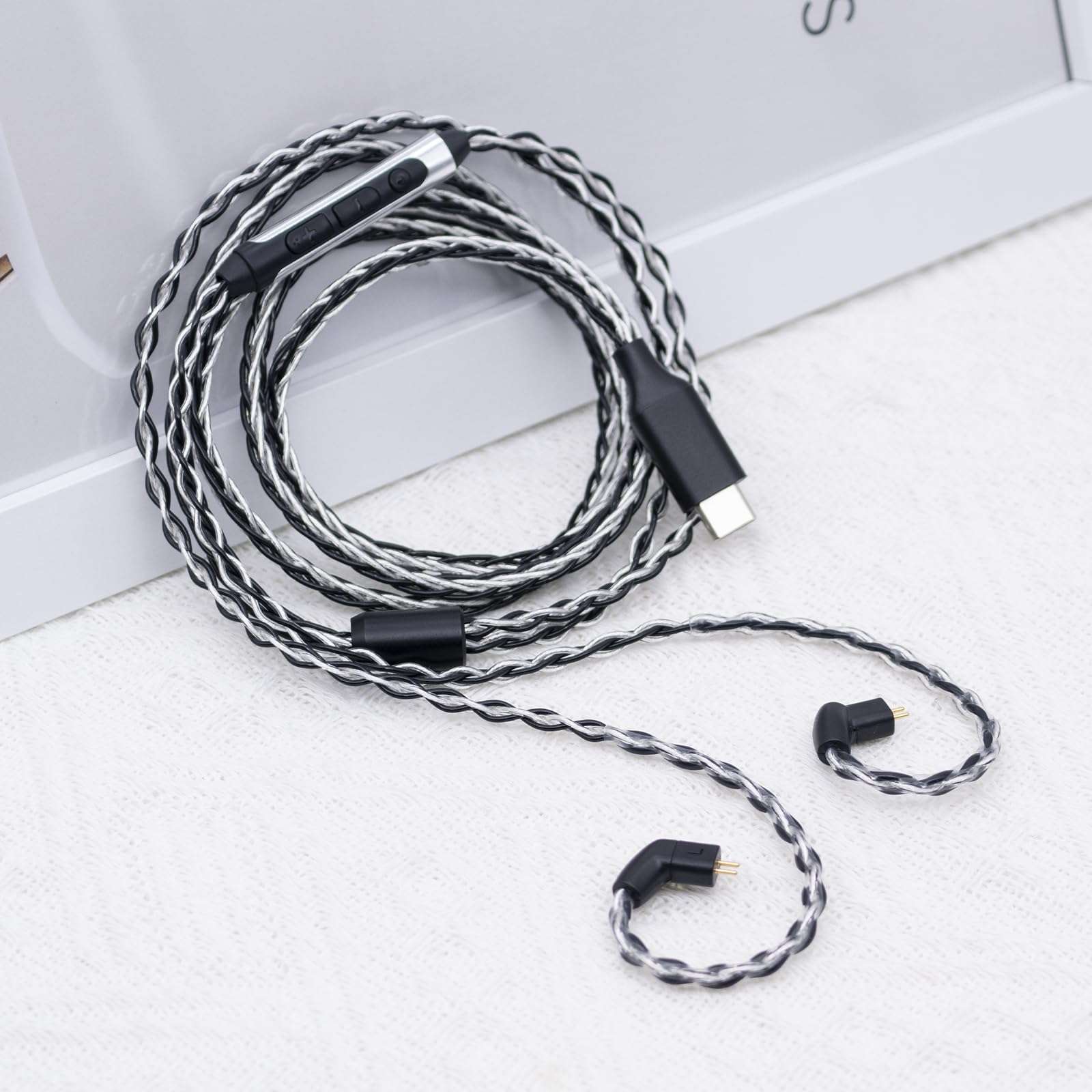 Herdslive IEM Earphone Earbuds Cable, Type-C Plug Upgraded Headsets Replacement Cable with Mic, 2PIN/MMCX/TFZ DAC Chip 8-Strand Headphone Monitor Cable Cord - TFZpins with mic 3